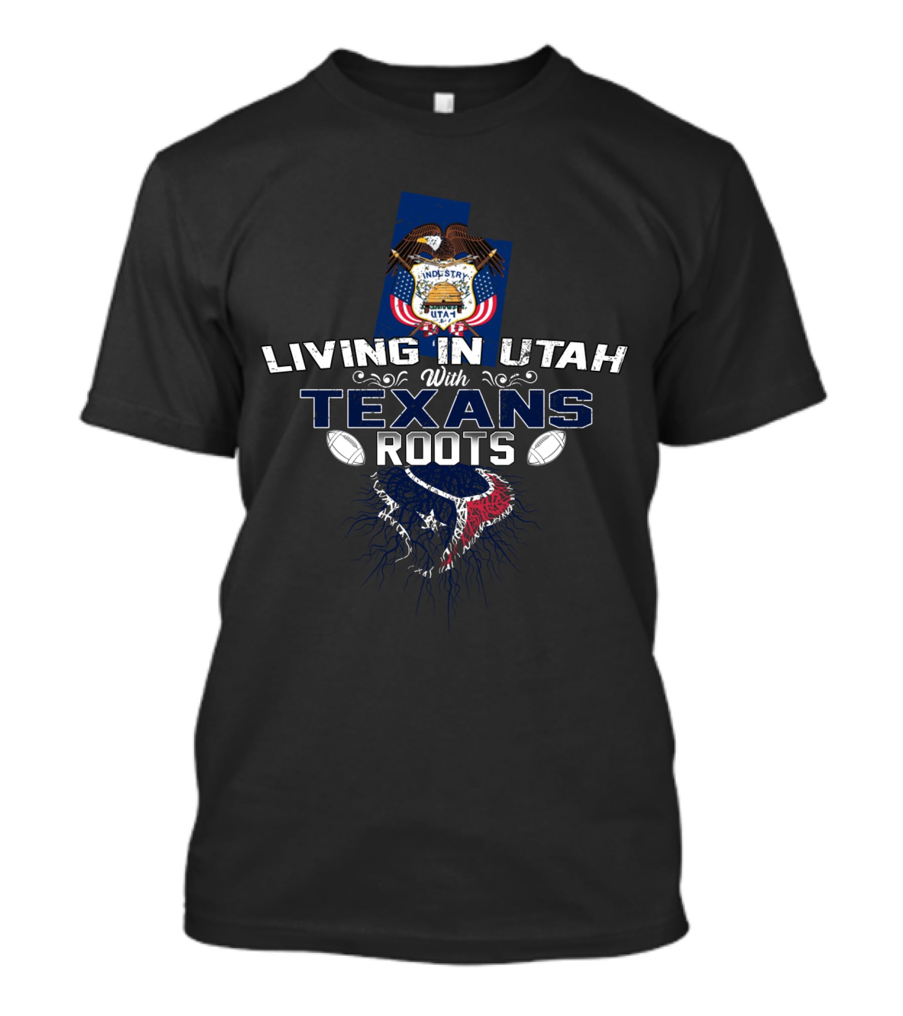 Living In Utah With Houston Texans Roots NFL Fan Pride Utah Seal And Texans Football T-Shirt