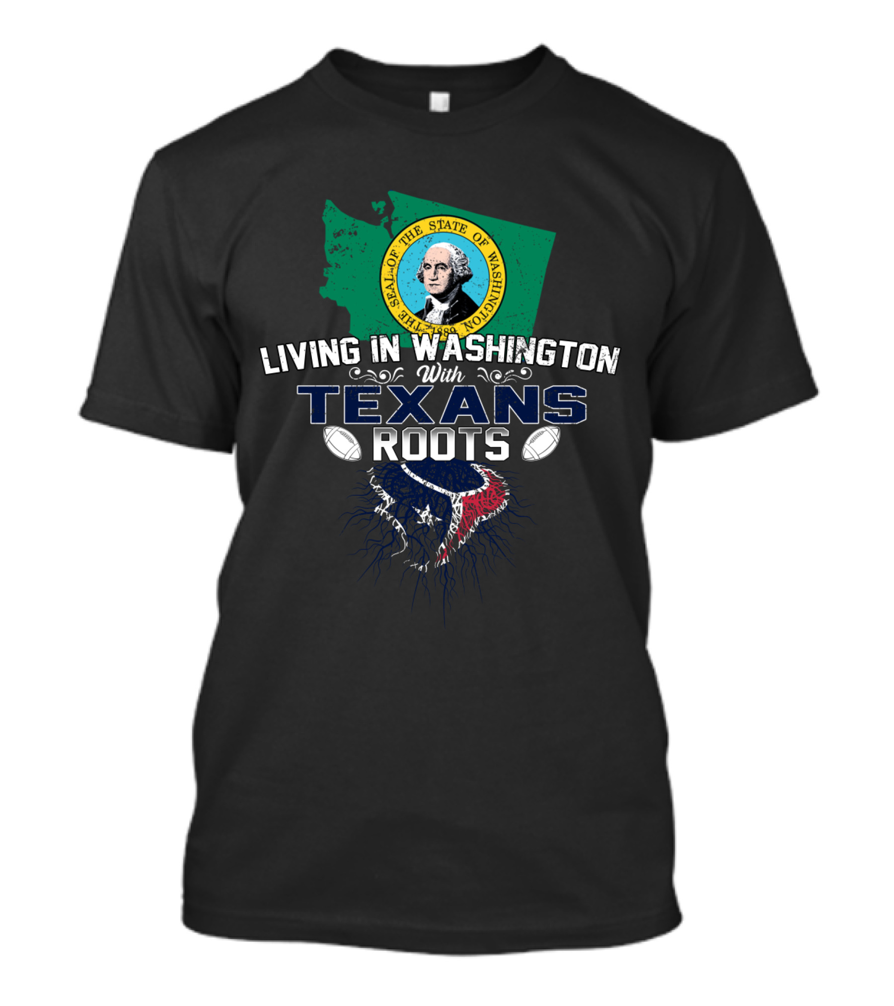 Living In Washington With Texans Roots Texas Football Fan State Map And Team Pride T-Shirt