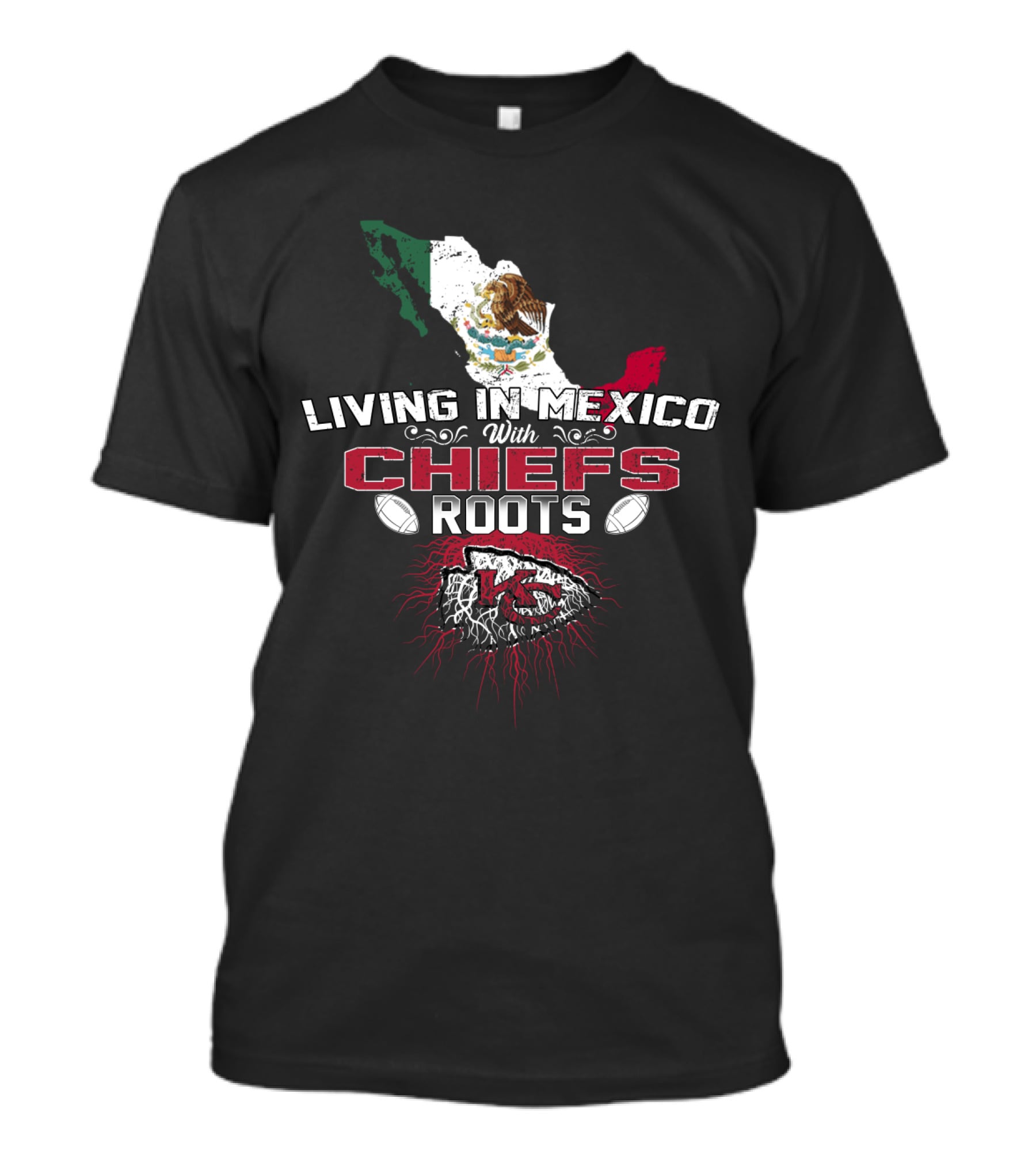 Living In Mexico With Chiefs Roots NFL Map T-Shirt