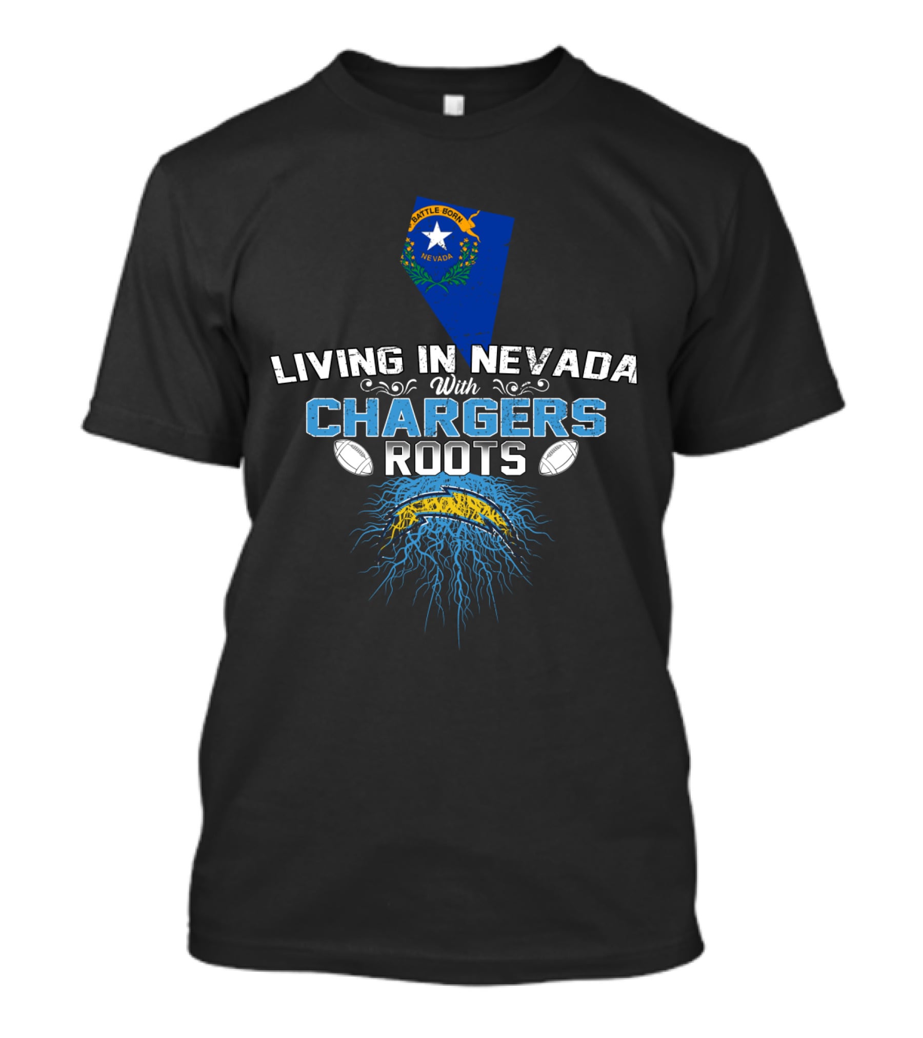Living In Nevada With Chargers Roots Nevada Map Football T-Shirt
