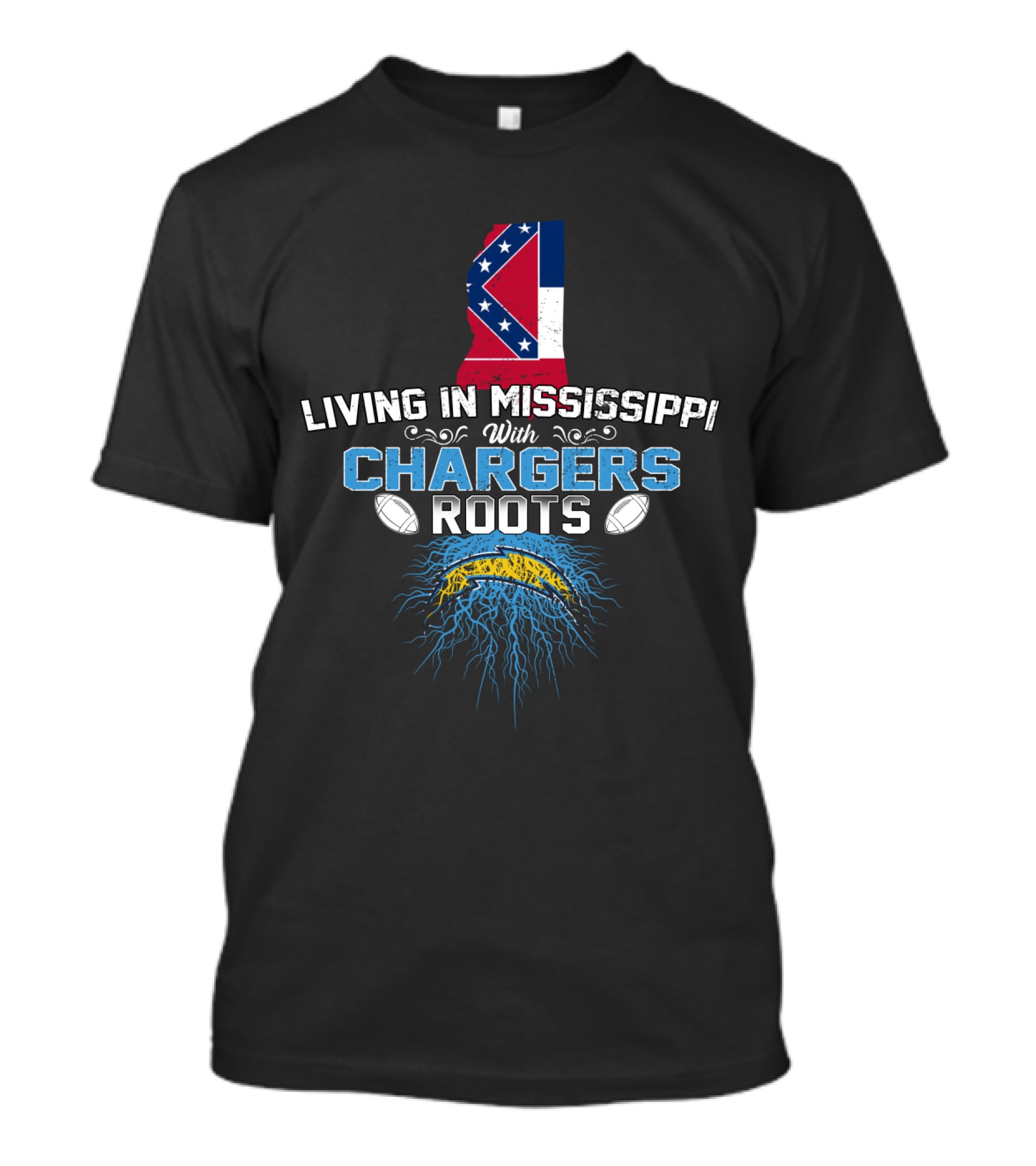 Living In Mississippi With Chargers Roots Football Heritage Pride T-Shirt