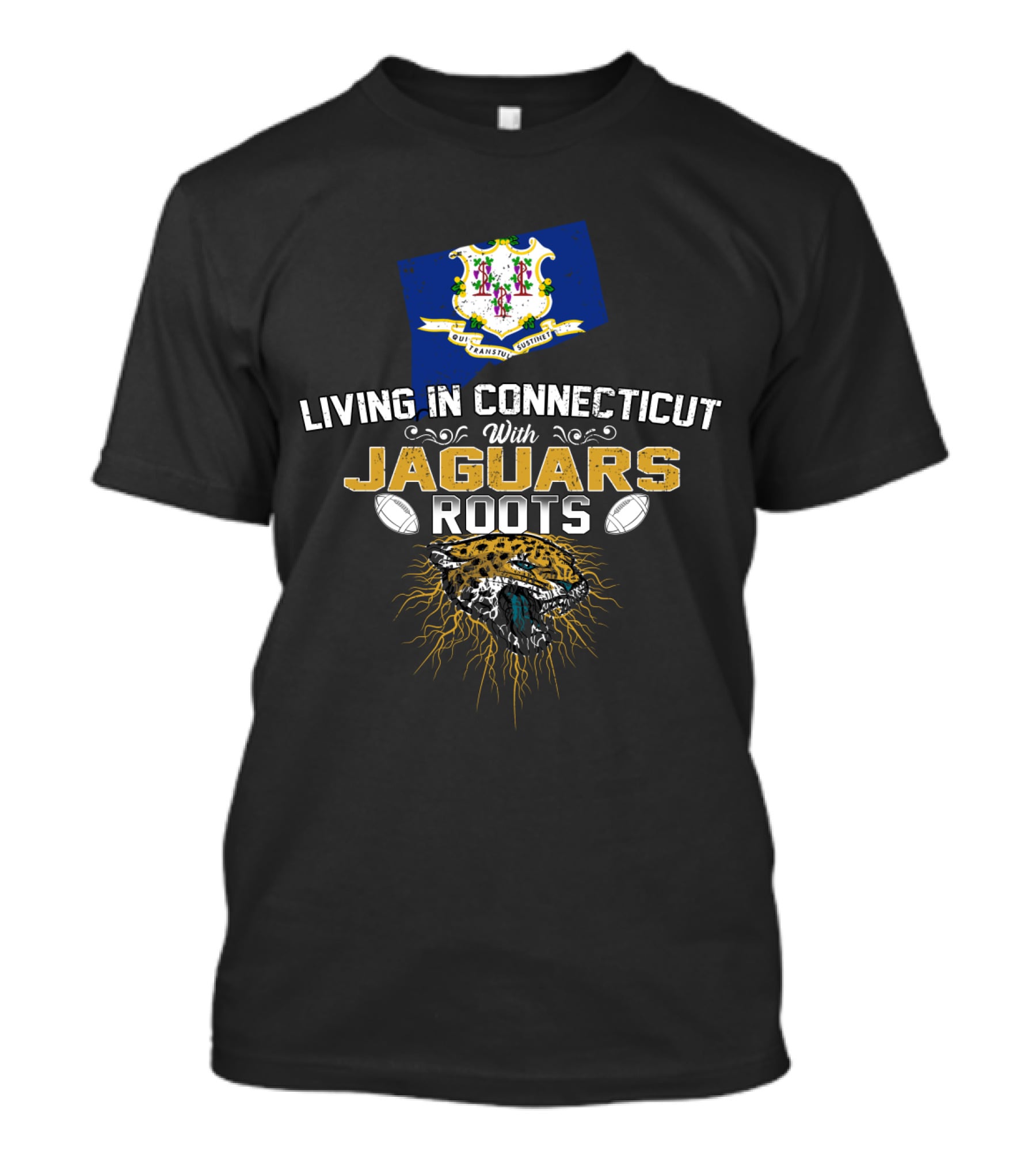 Living In Connecticut With Jaguars Roots Connecticut Seal Football Jaguar T-Shirt