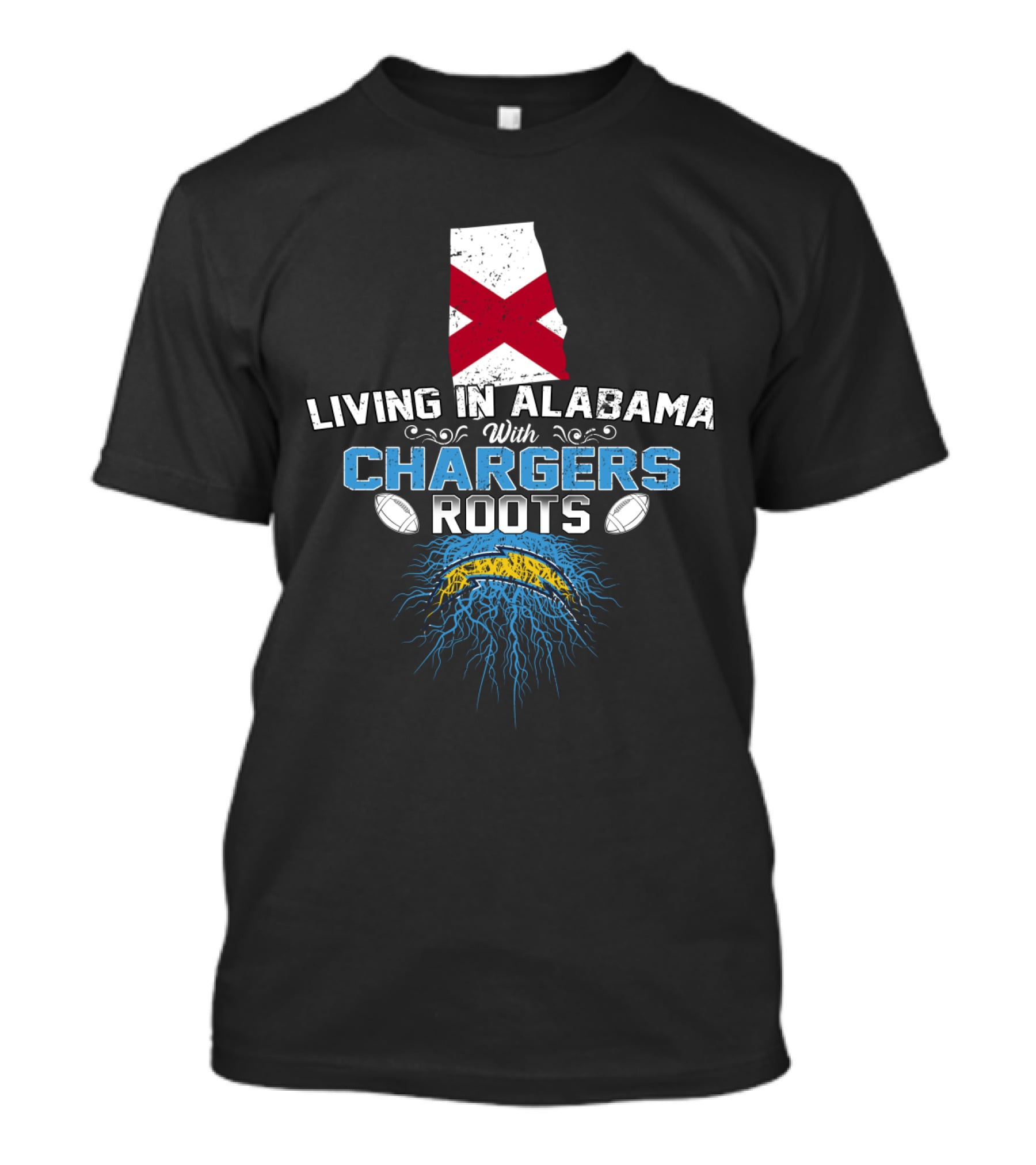 Living In Alabama With Chargers Roots Alabama Flag And Football T-Shirt