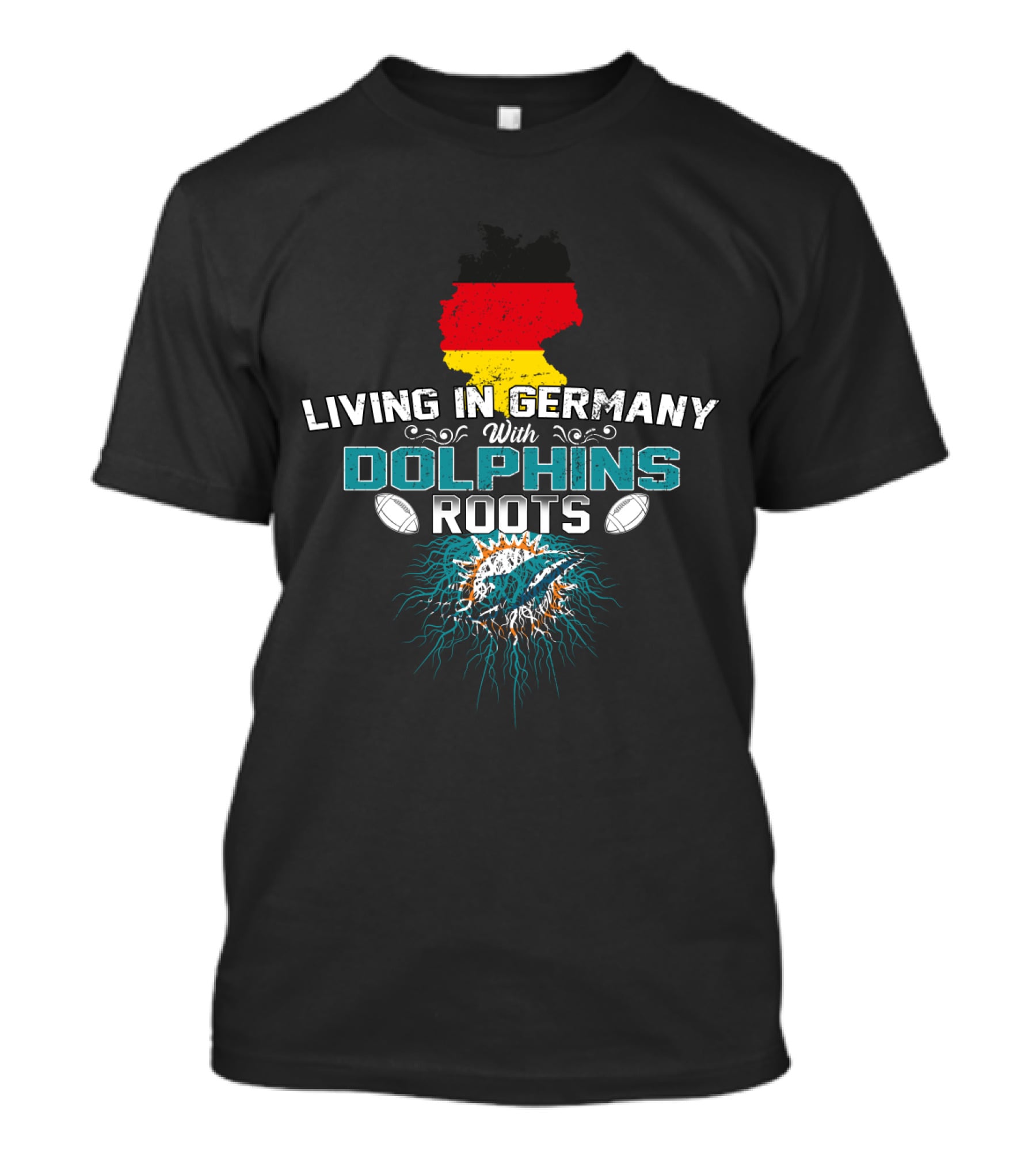 LIVING IN GERMANY WITH DOLPHINS ROOTS FLAG FOOTBALL TEAM SPIRIT T-Shirt