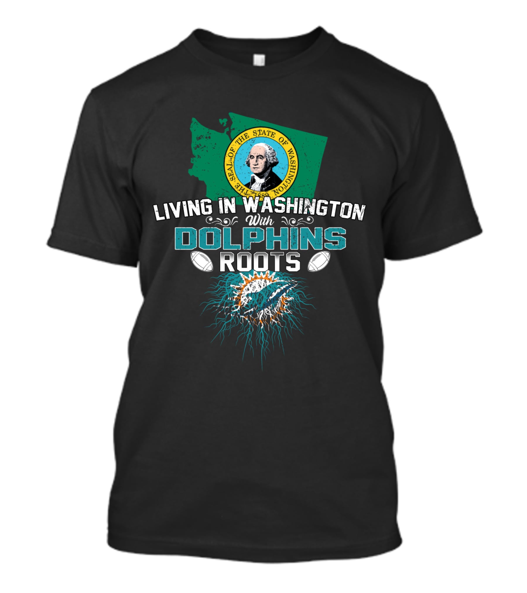 Living In Washington With Miami Dolphins Roots NFL Football T-Shirt