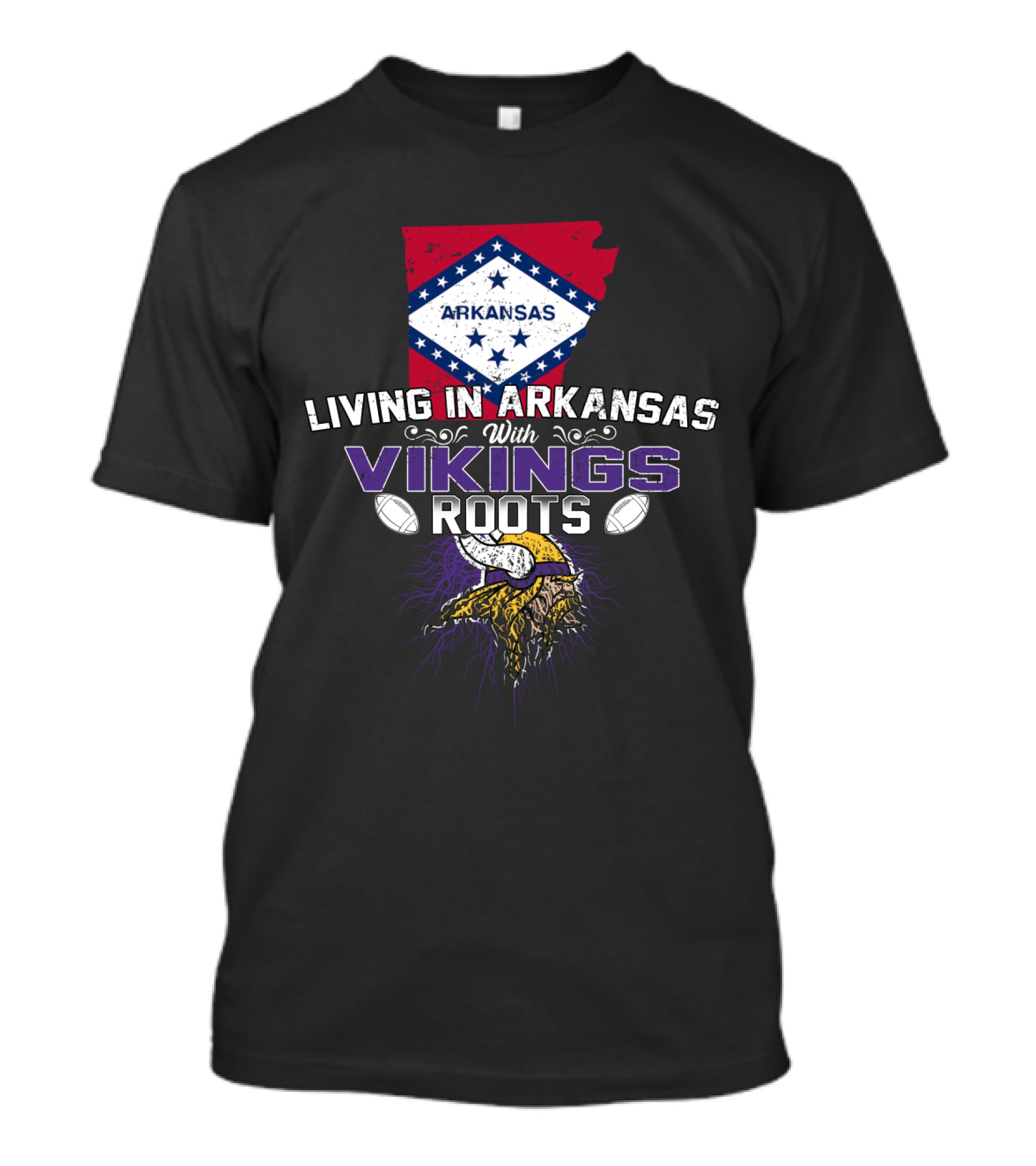 Living In Arkansas With Vikings Roots Arkansas Flag Viking Helmet Football T-Shirt