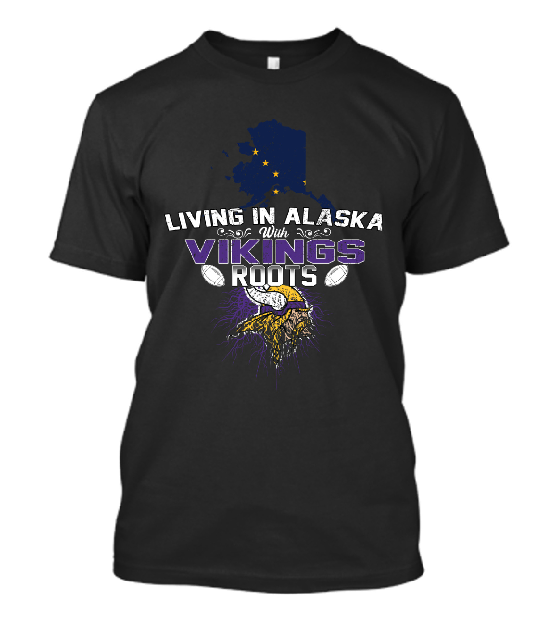 Living In Alaska With Vikings Roots Map And Helmet T-Shirt
