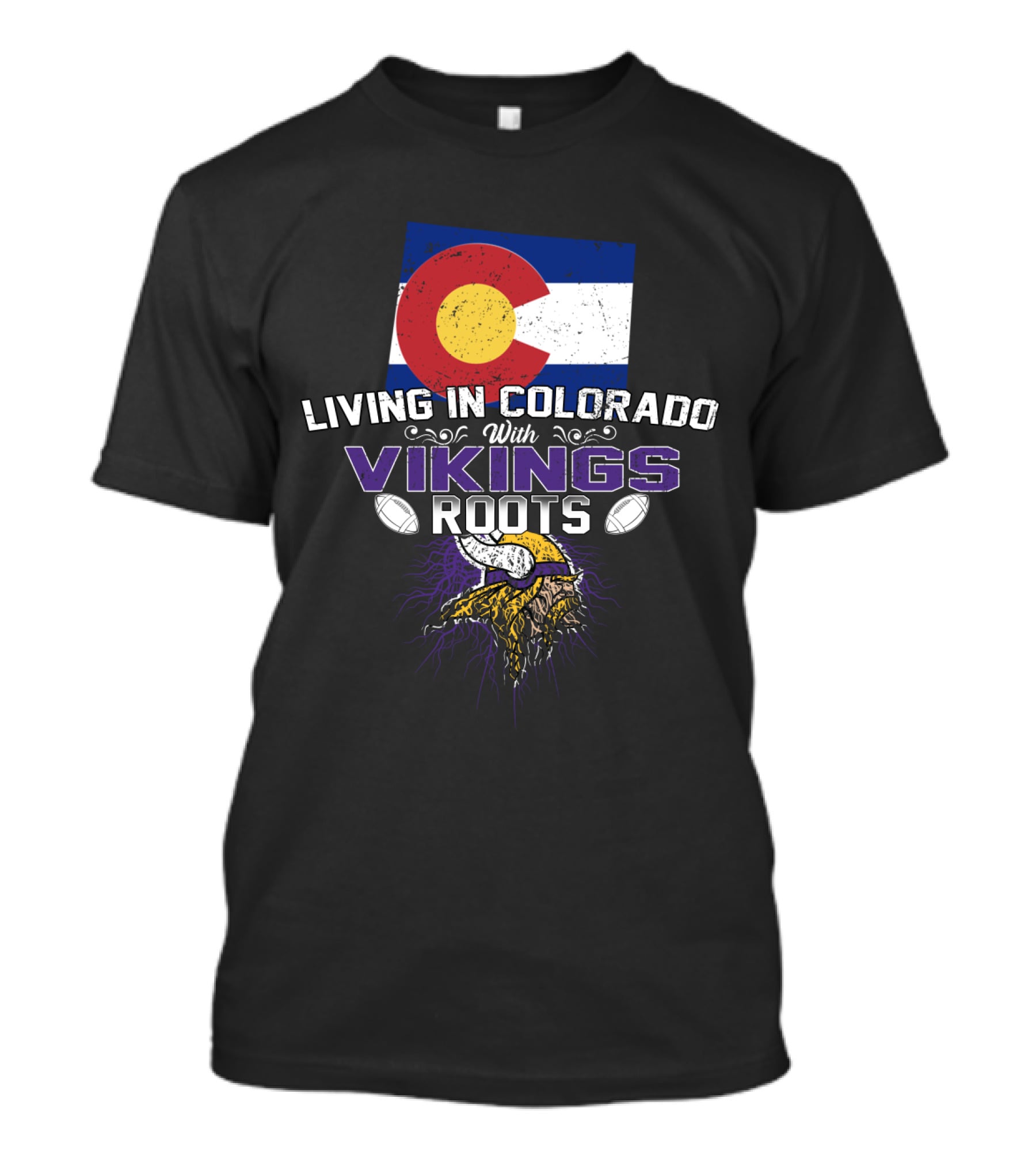 Living In Colorado With Vikings Roots Minnesota Football Heritage With Colorado State Flag T-Shirt