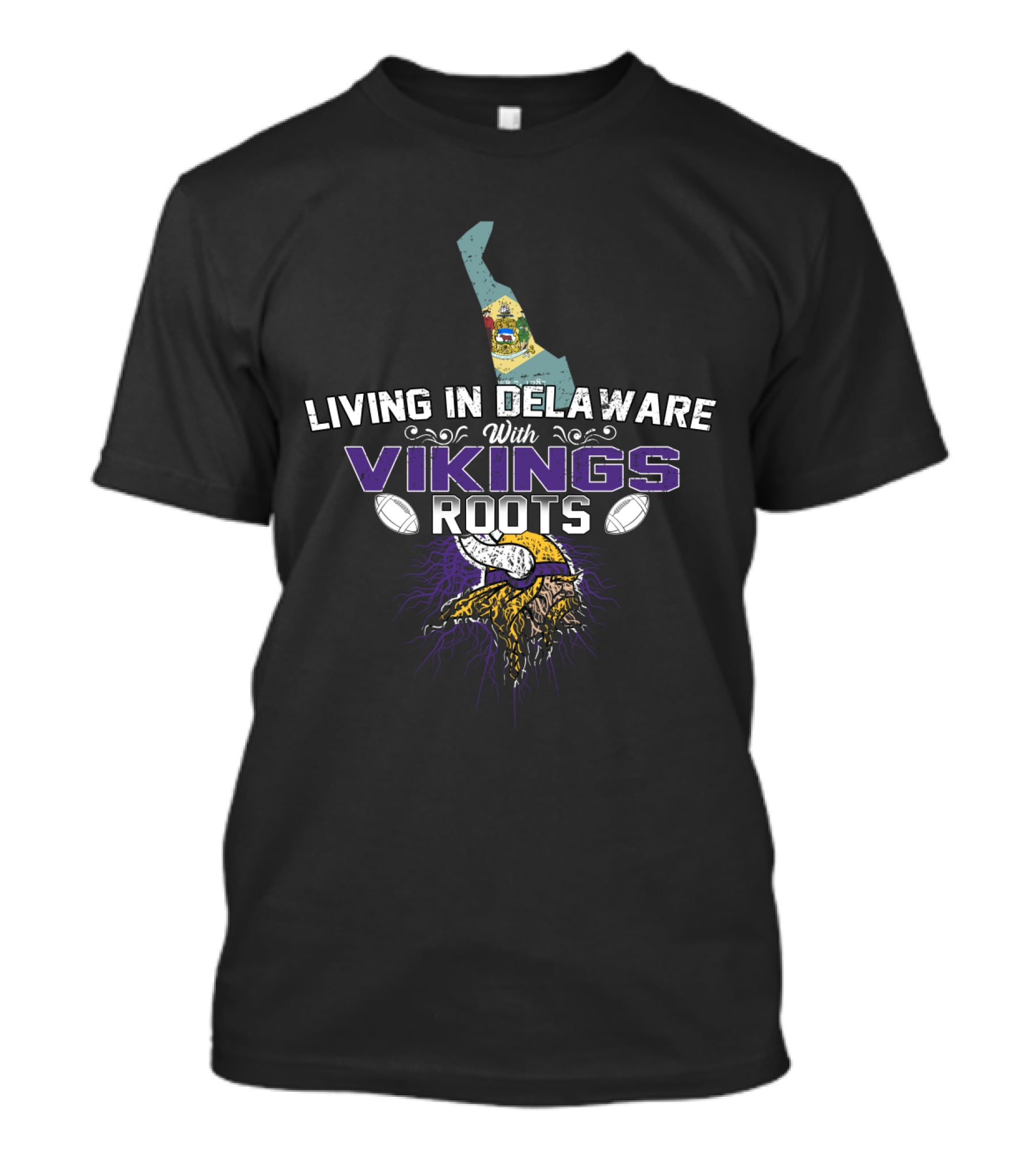 Living In Delaware With Vikings Roots Nordic Football Heritage Map T-Shirt