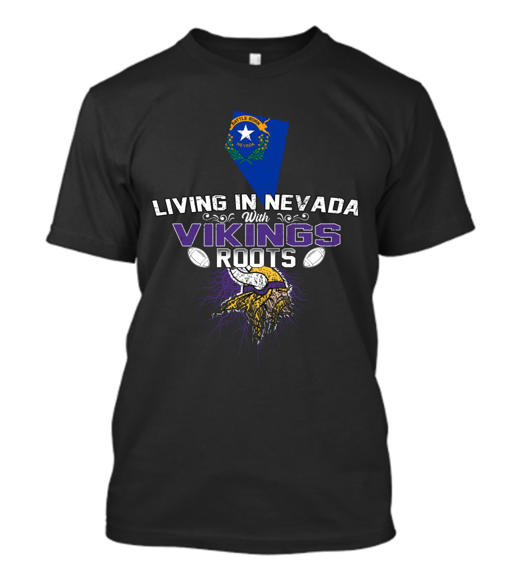 Living In Nevada Love Vikings Roots Nevada Map Football Horned Helmet Elements T-Shirt
