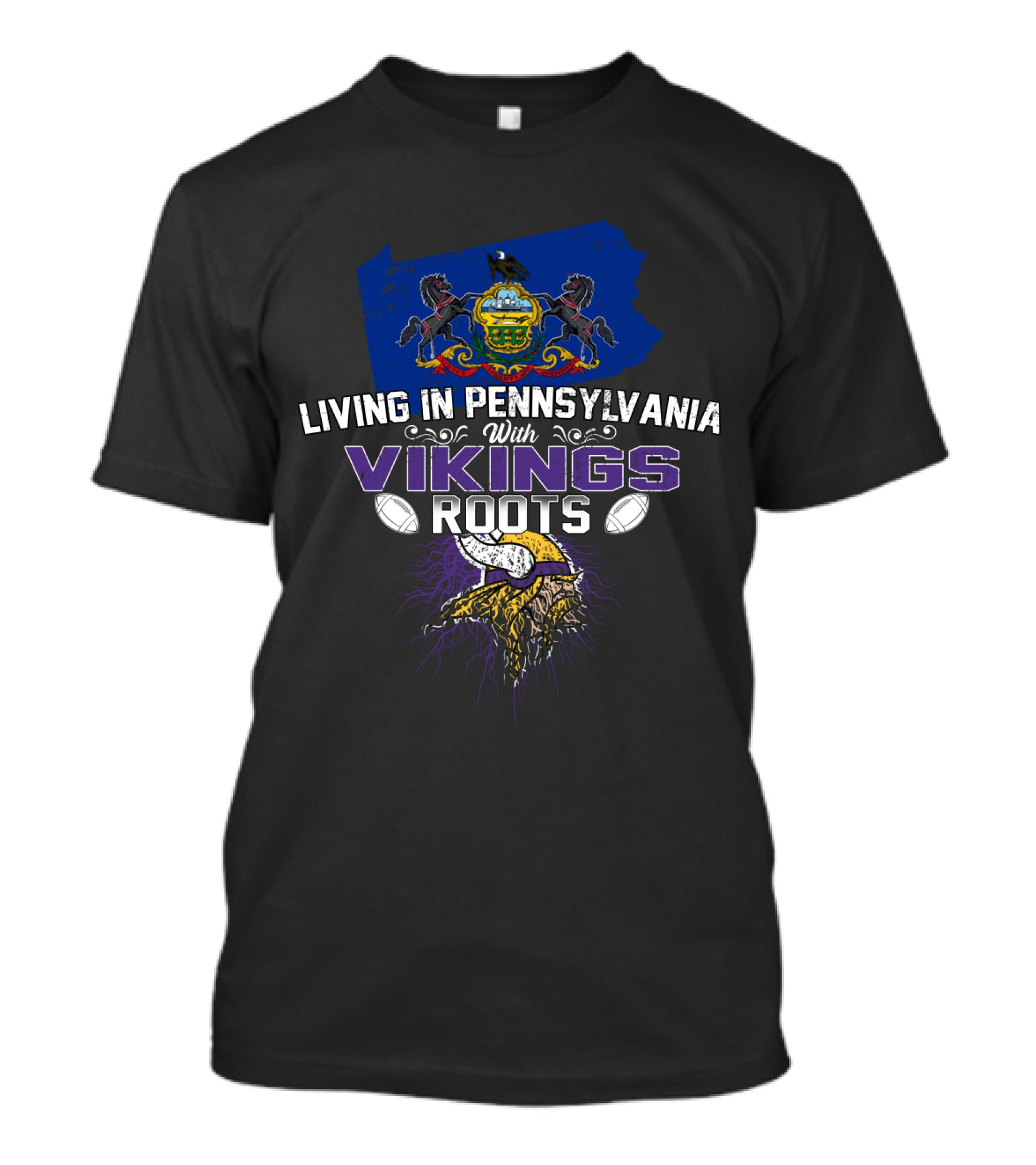 Living In Pennsylvania With Vikings Roots Emblem With Pennsylvania State Symbols And Viking-Themed Elements T-Shirt