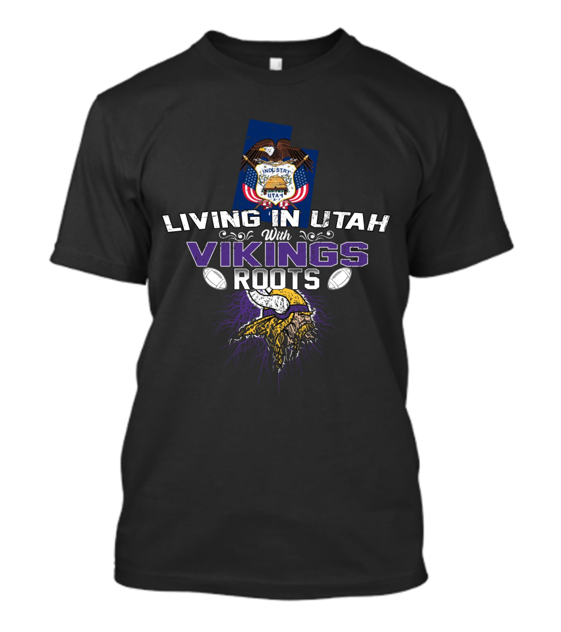 Living In Utah With Proud Vikings Roots And State Seal Elements T-Shirt