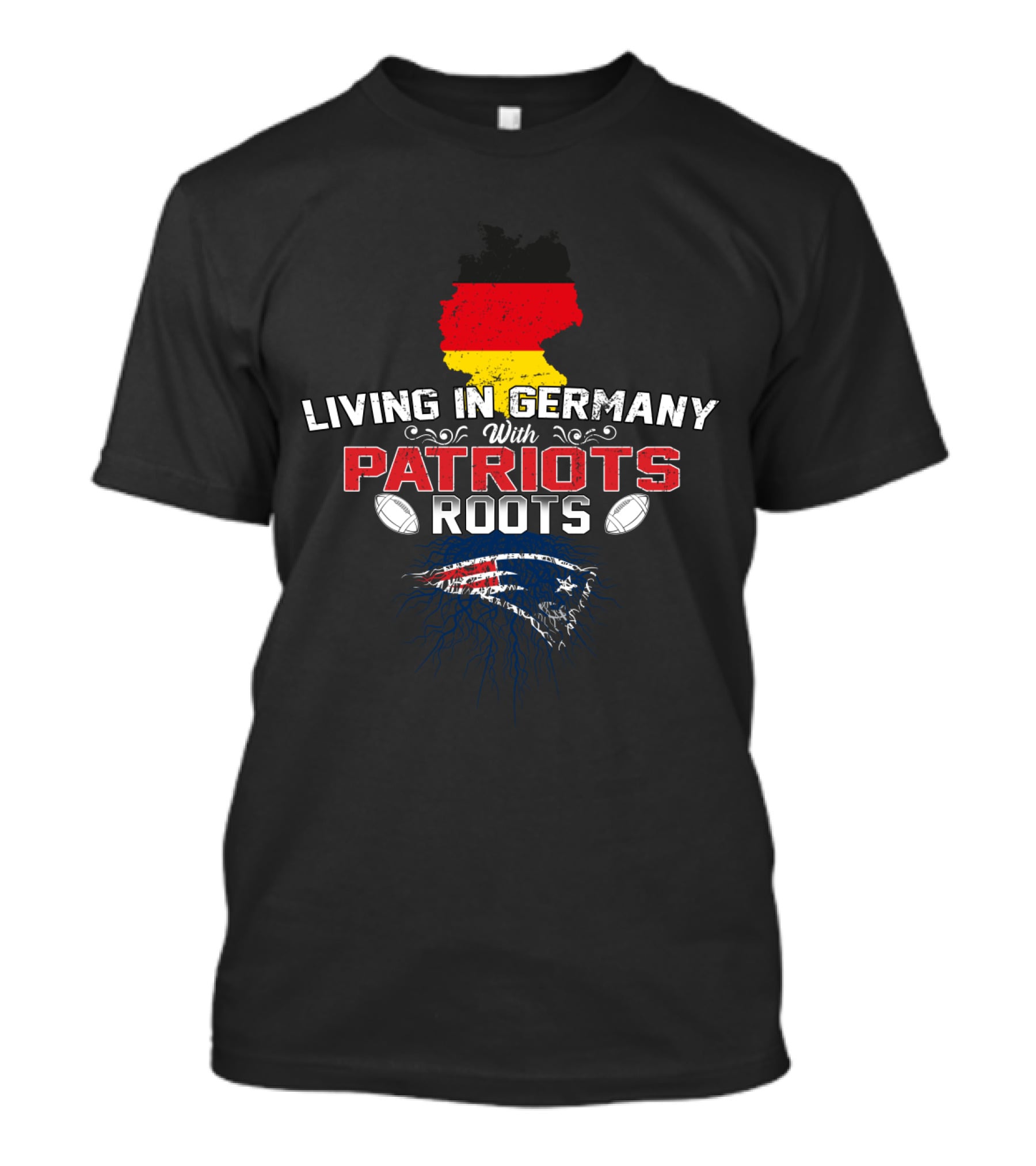 Living In Germany With Patriots Roots NFL Football Team Logo Flag Map T-Shirt