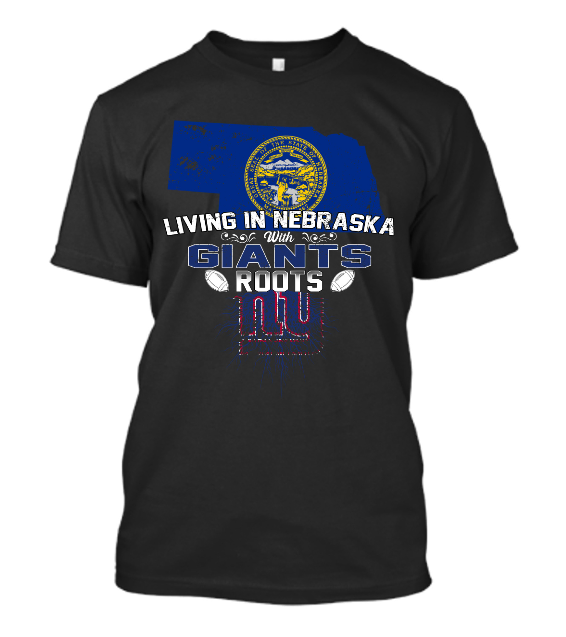 Living In Nebraska With New York Giants Roots Emblem T-Shirt
