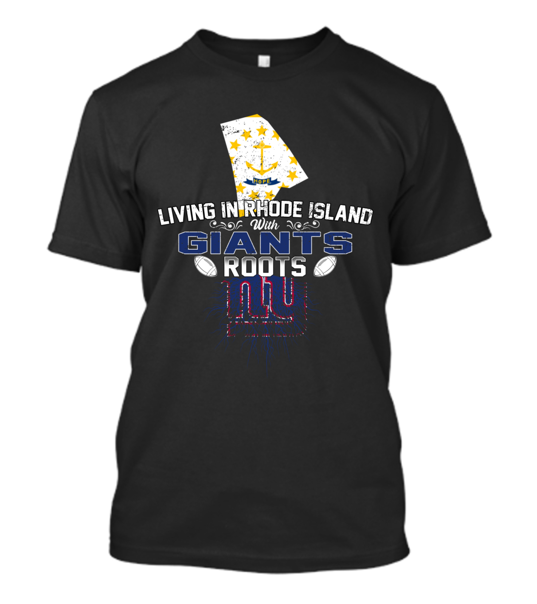 Living In Rhode Island With NY Giants Roots And Anchor Stars T-Shirt