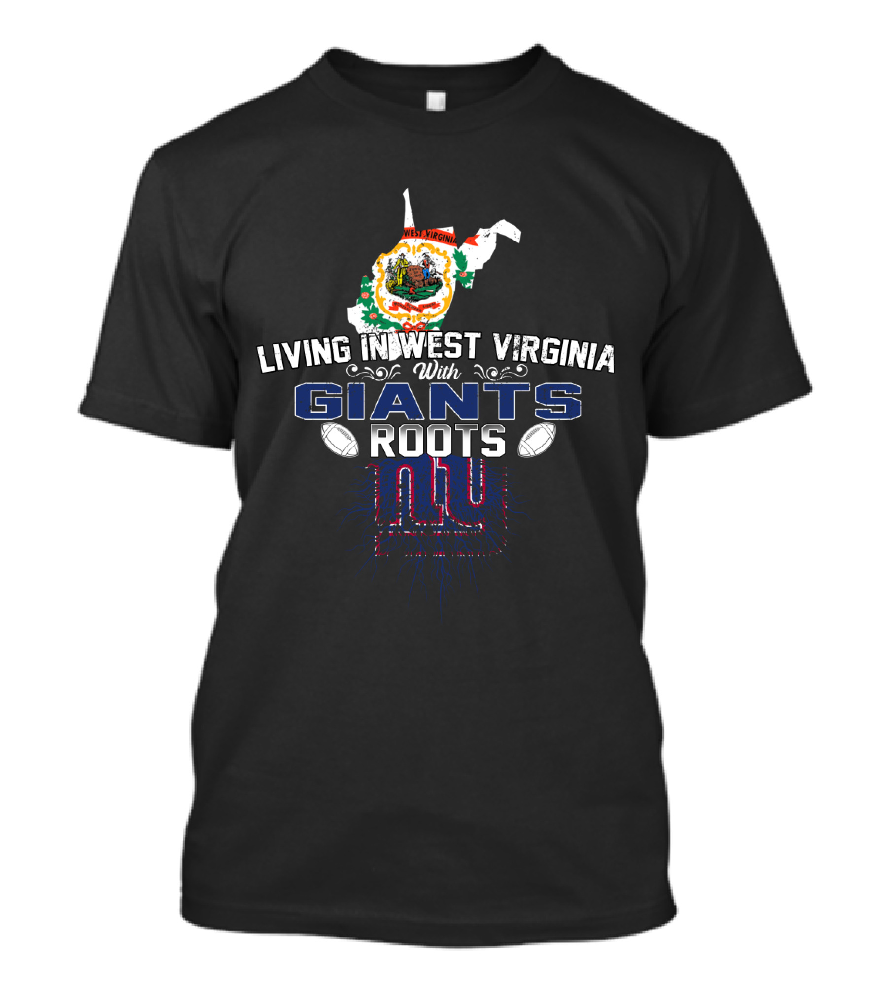 Living In West Virginia With New York Giants Roots NY Logo Football Connection T-Shirt