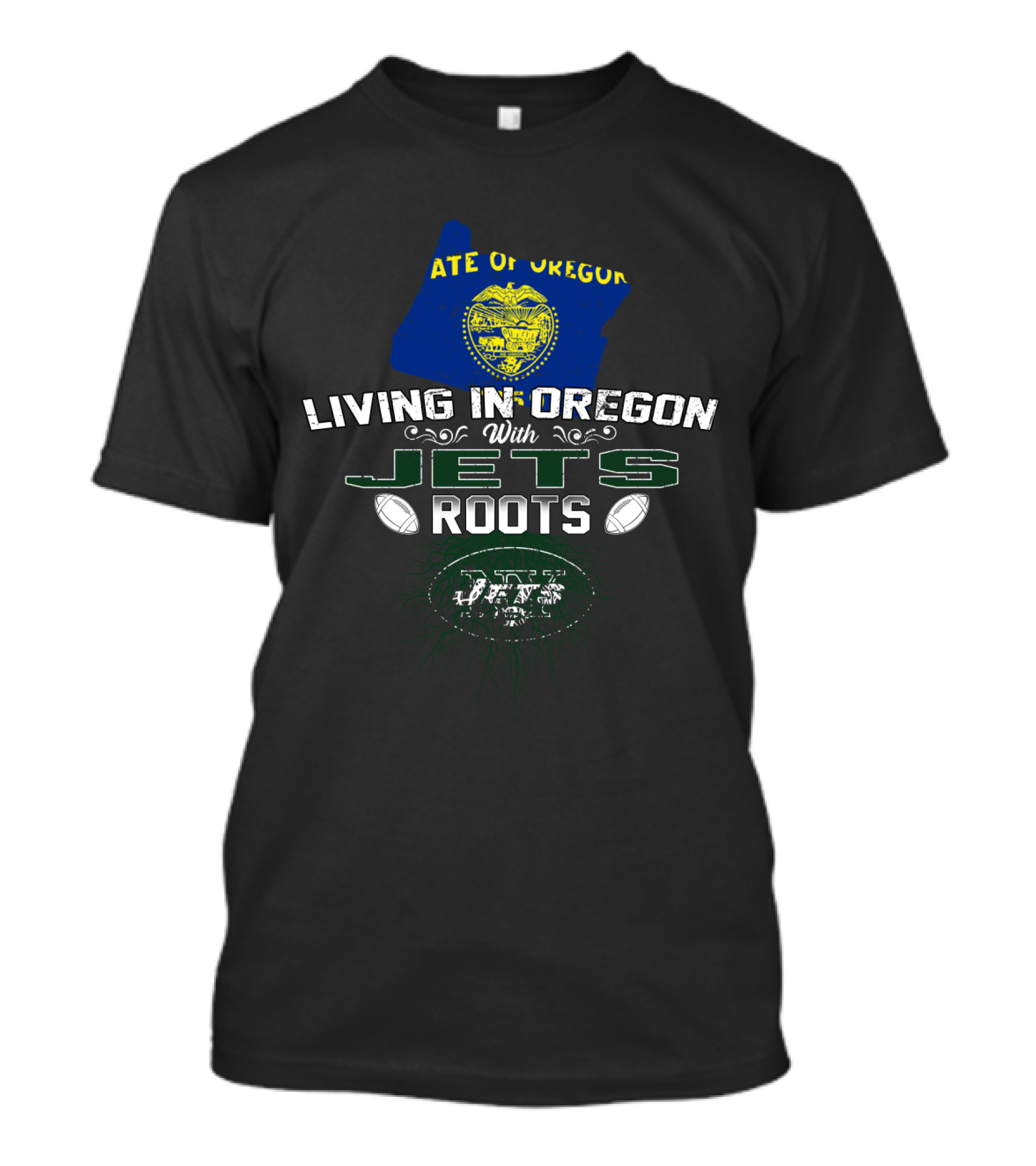 State Of Oregon Living In Oregon With Jets Roots T-Shirt