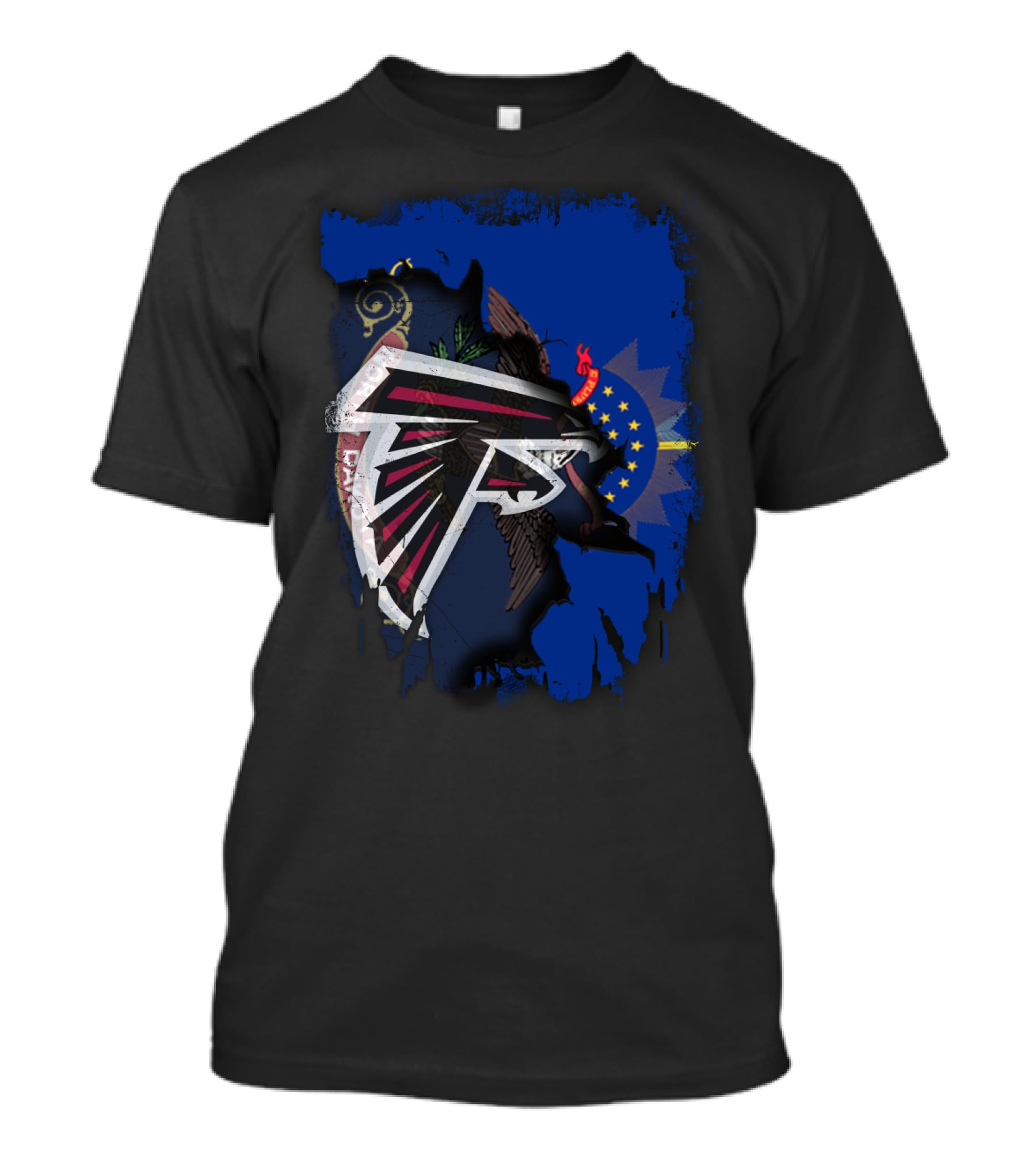 North Dakota Together With Falcons NFL Logo On State Flag Background T-Shirt