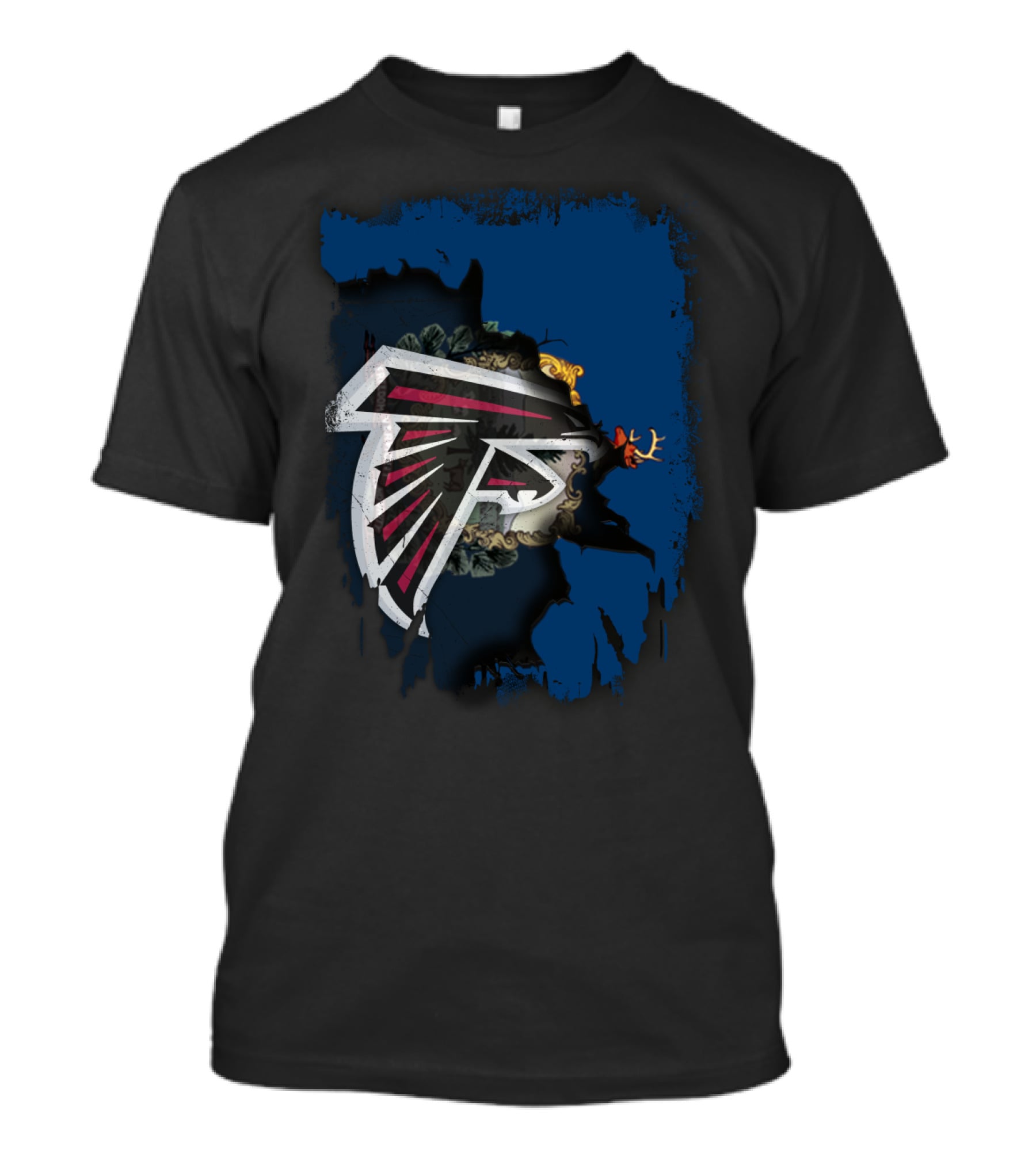 Together Vermont With Atlanta Falcons Logo On Distressed Blue Background T-Shirt