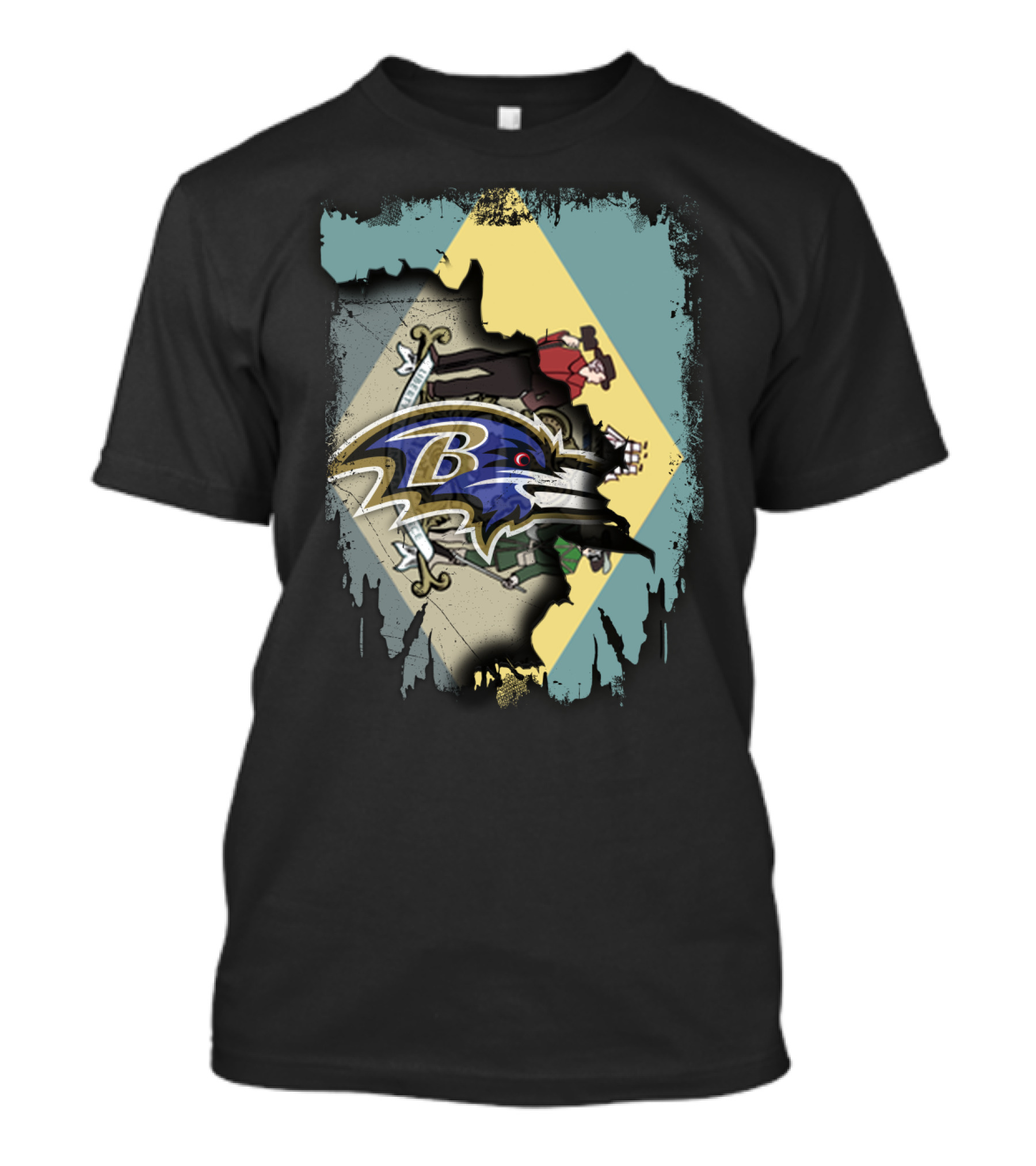 Baltimore Ravens Logo With Delaware Flag Fusion T-Shirt