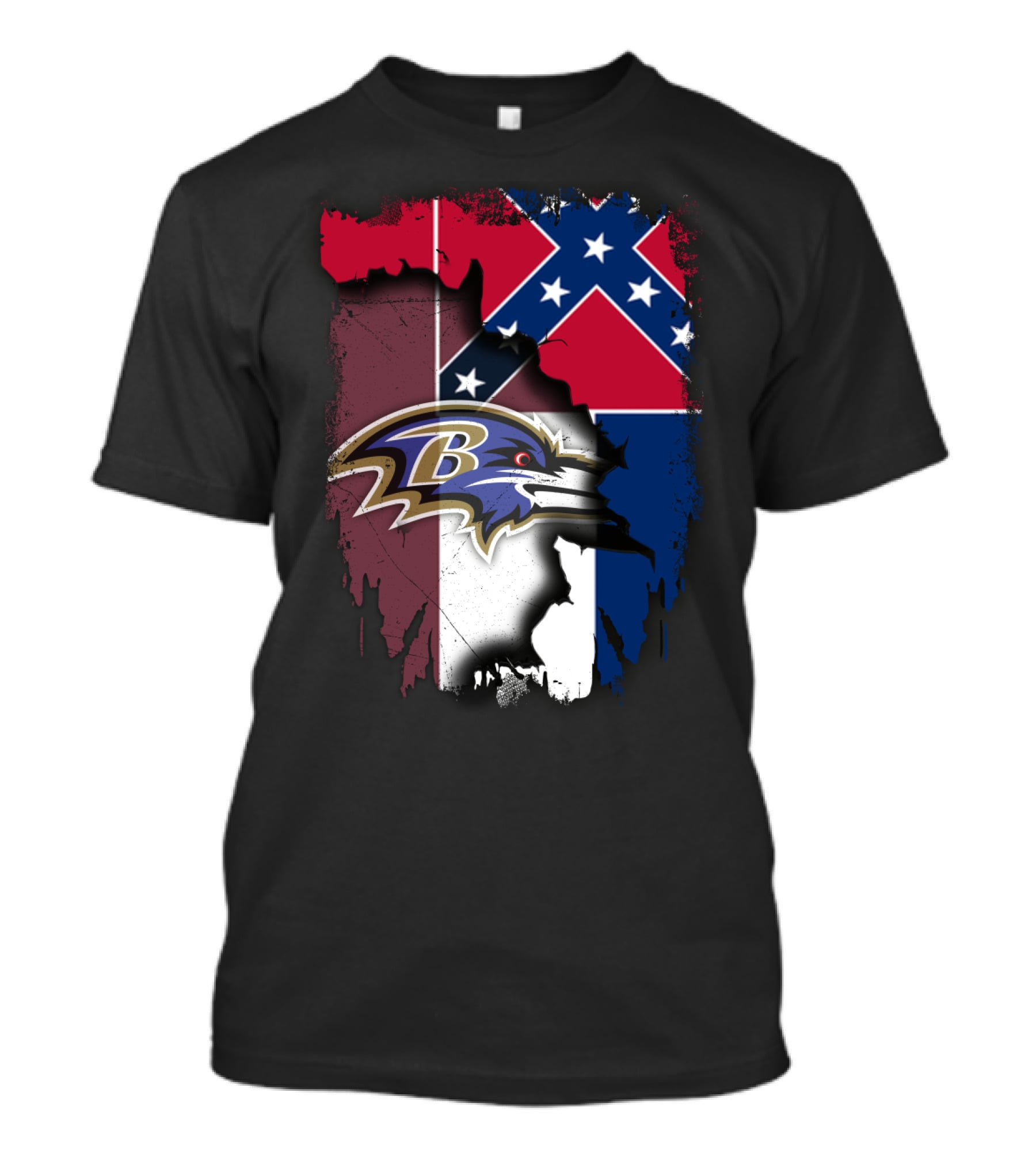 Baltimore Ravens Combined With Mississippi Flag Elements T-Shirt