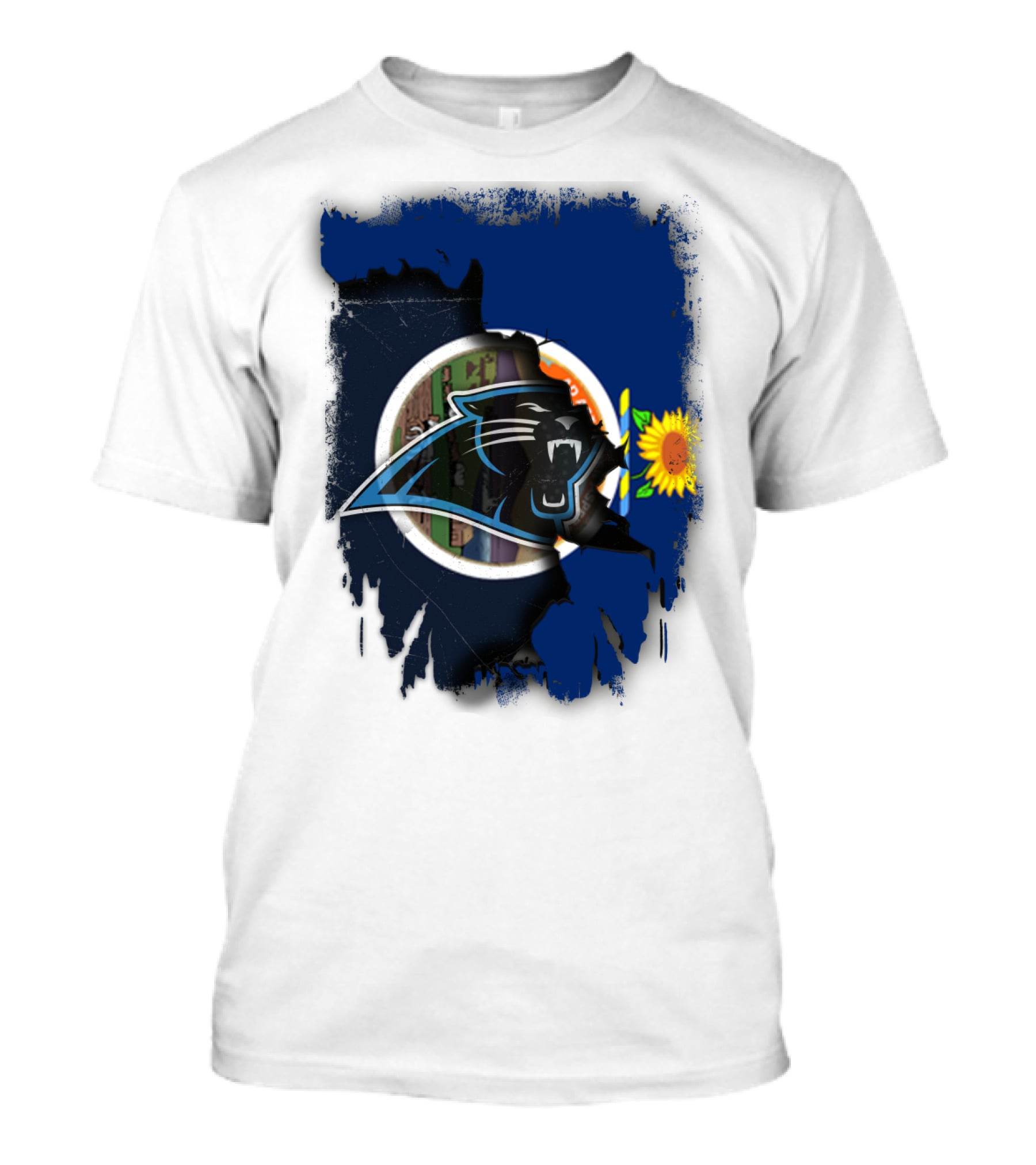 Kansas Sunflower With Carolina Panthers Logo Fusion T-Shirt