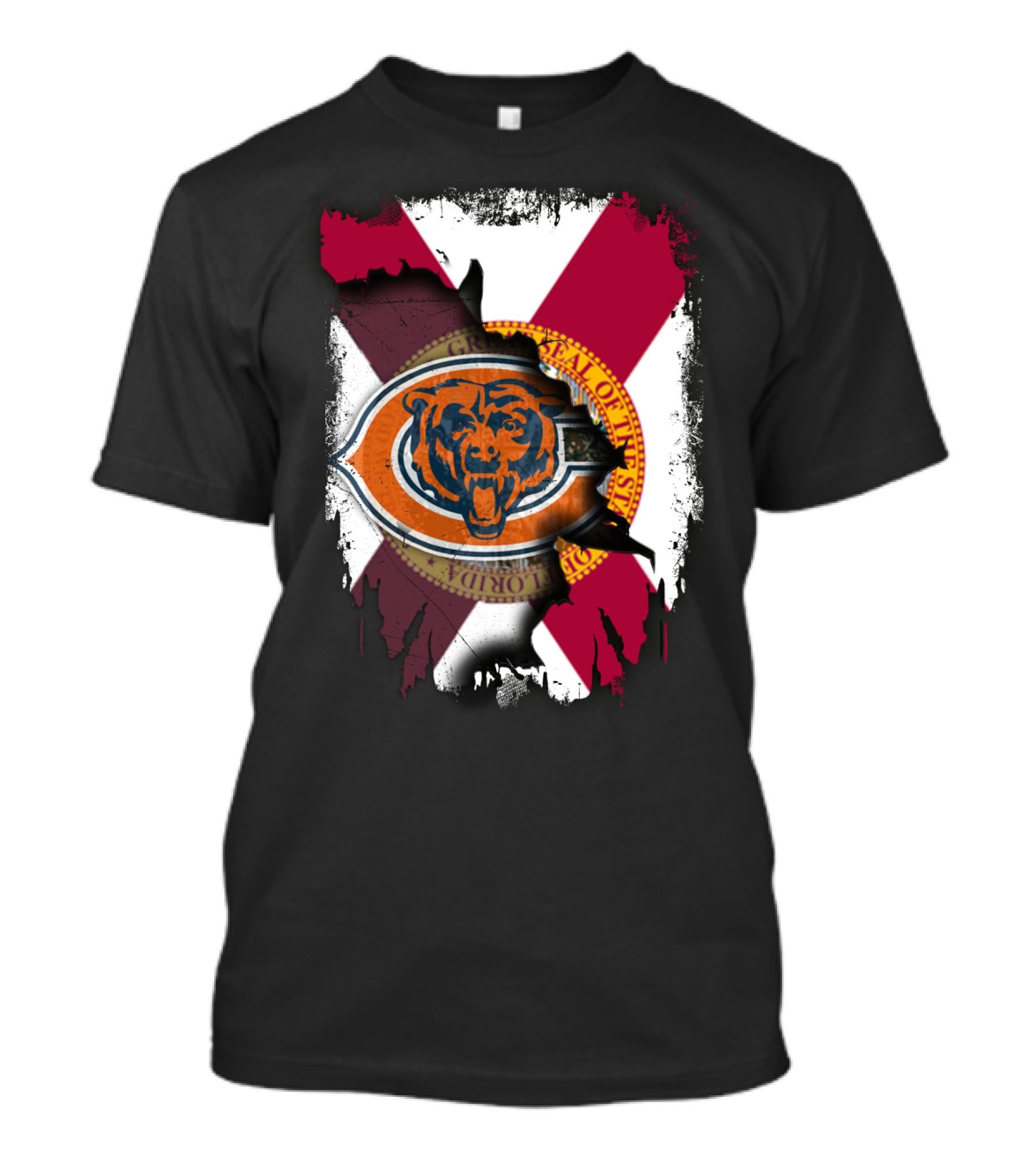 Florida Flag With Chicago Bears Logo Overlay T-Shirt