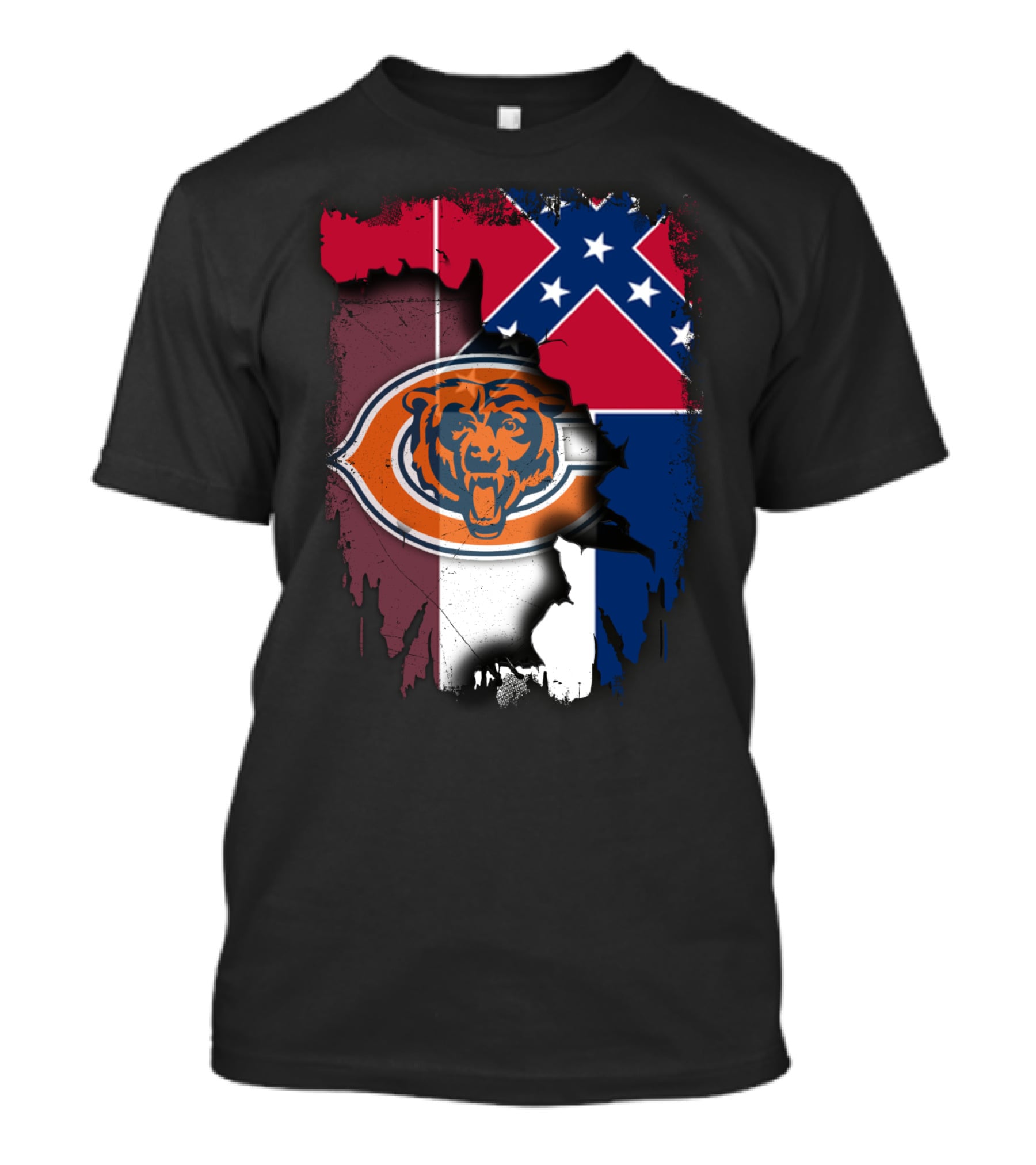 Chicago Bears Logo Over Mississippi Flag Tear T-Shirt