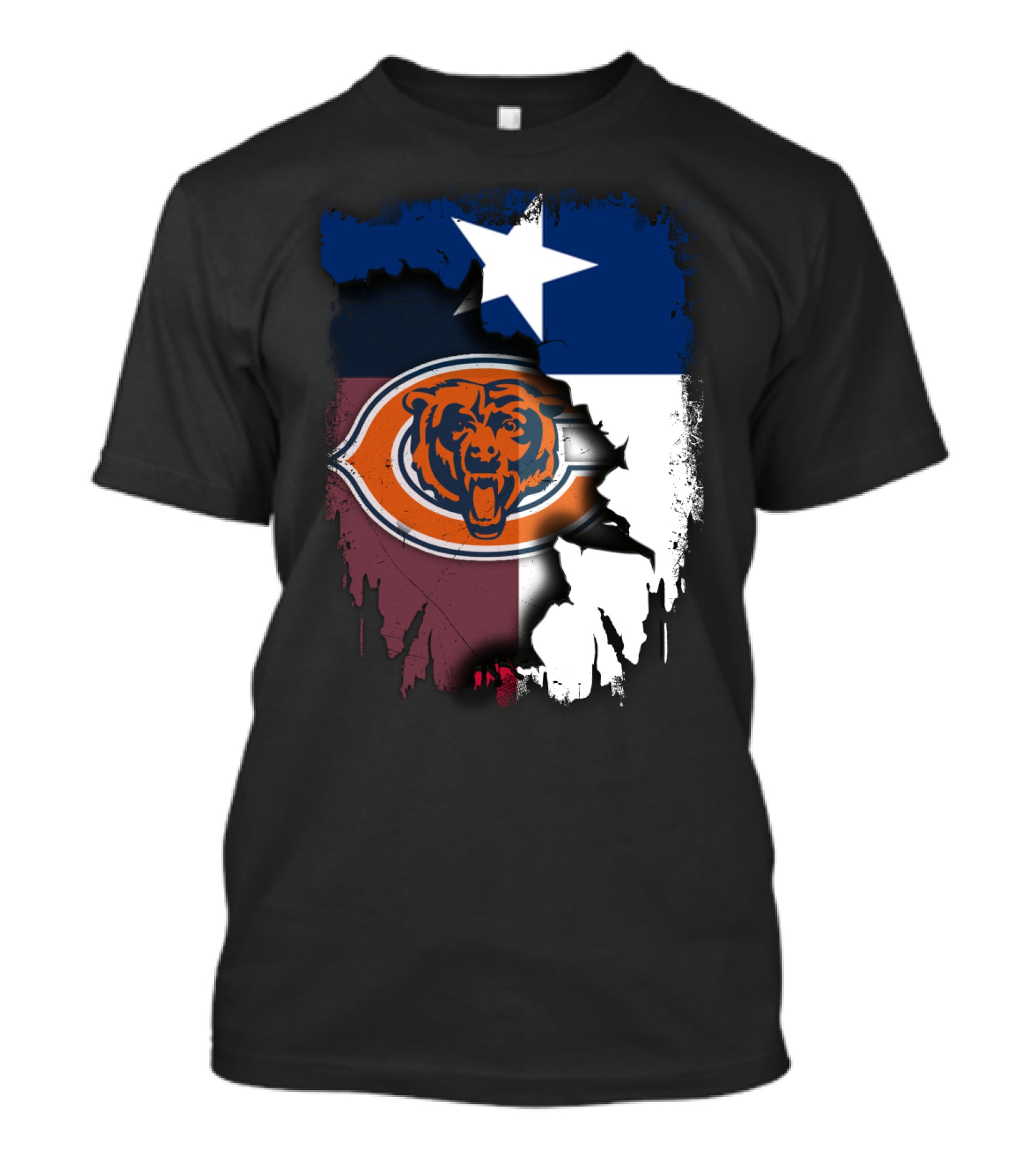 Texas Flag And Chicago Bears Logo Together T-Shirt