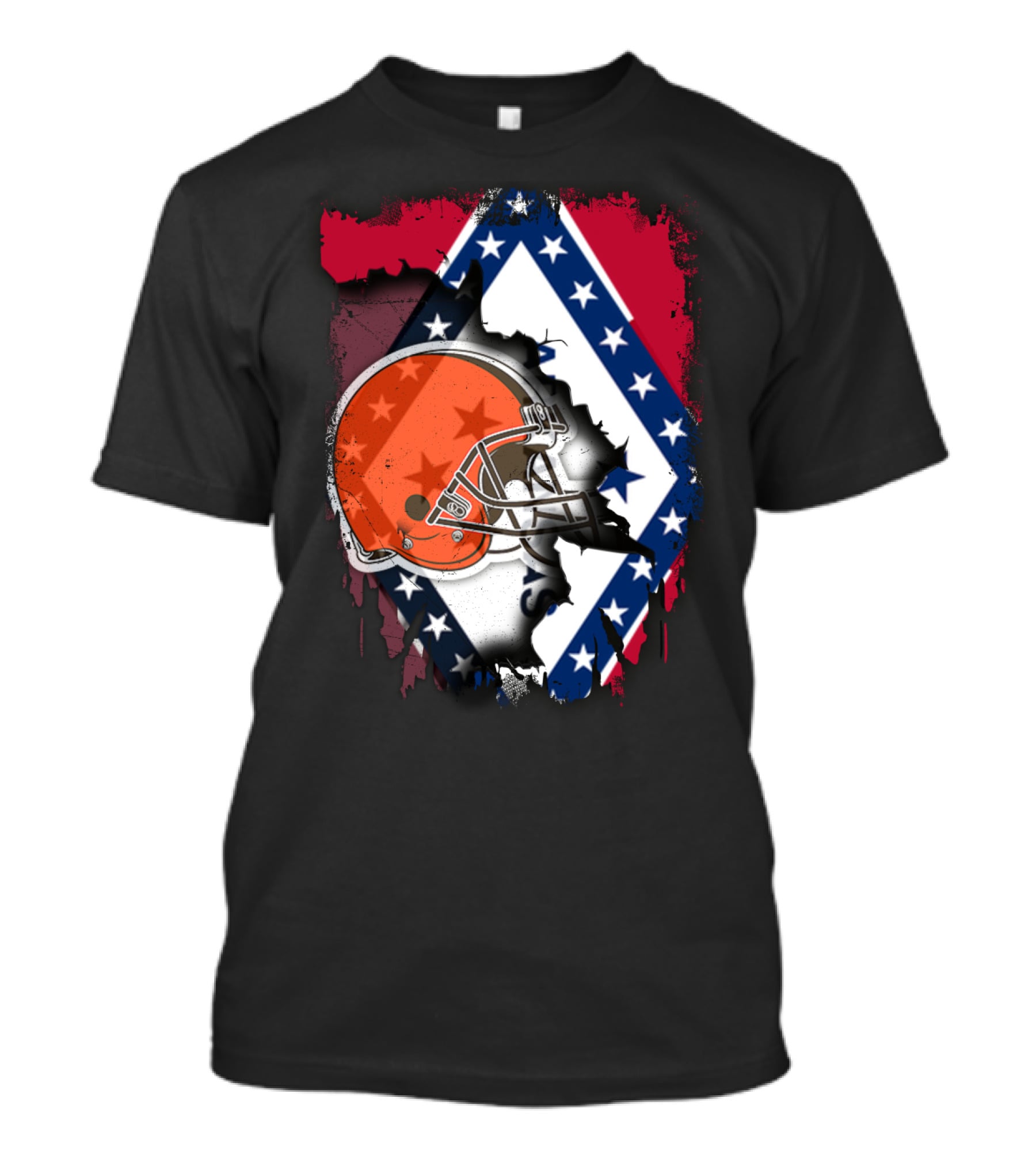 Together Arkansas Flag Tattered With Browns Helmet T-Shirt