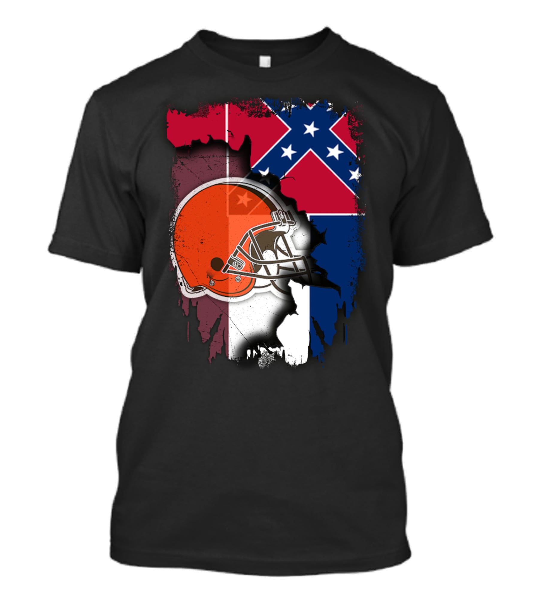 Cleveland Browns Helmet With Mississippi Flag Background T-Shirt