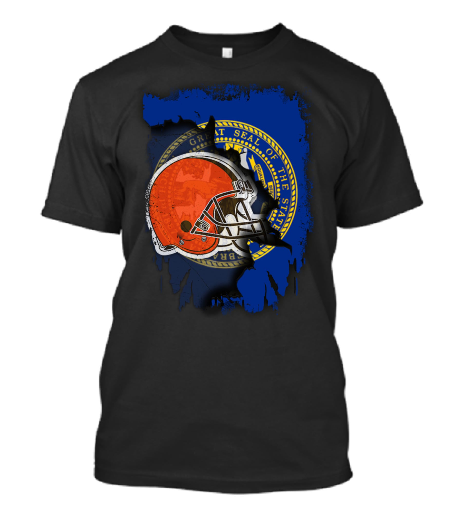 Nebraska State Seal With Browns Football Helmet T-Shirt