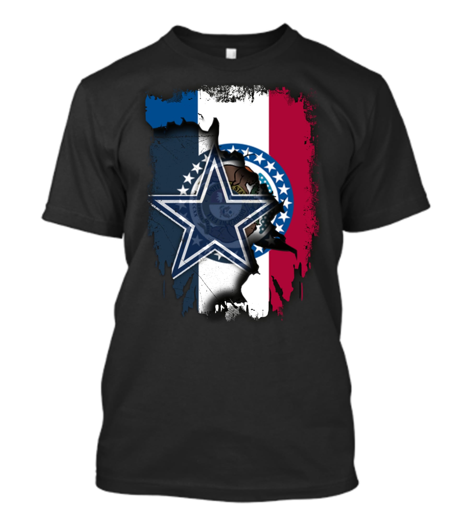 Missouri State Flag With Dallas Cowboys Star Logo Combination T-Shirt
