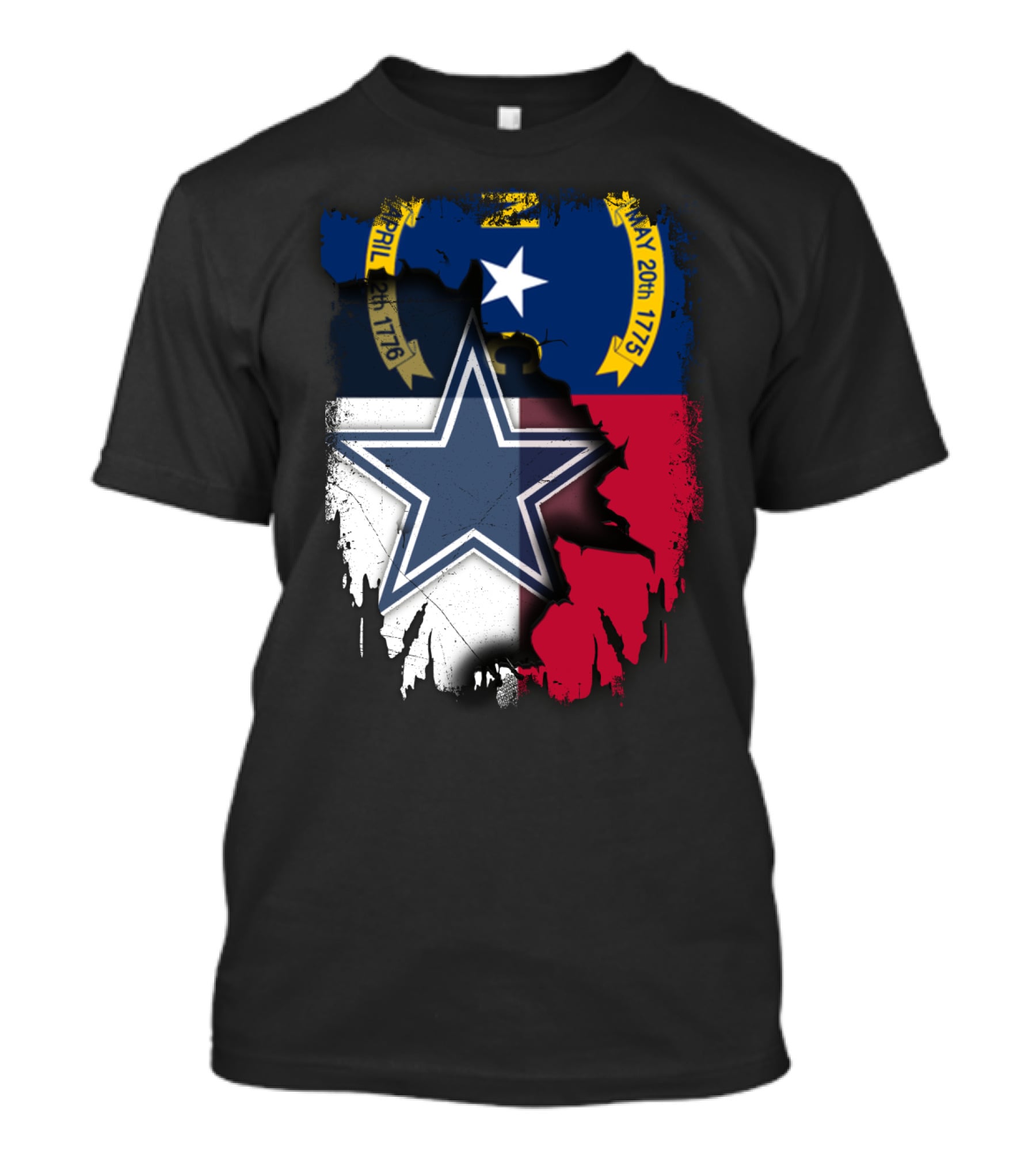 North Carolina Flag Overlay With Dallas Cowboys Star T-Shirt