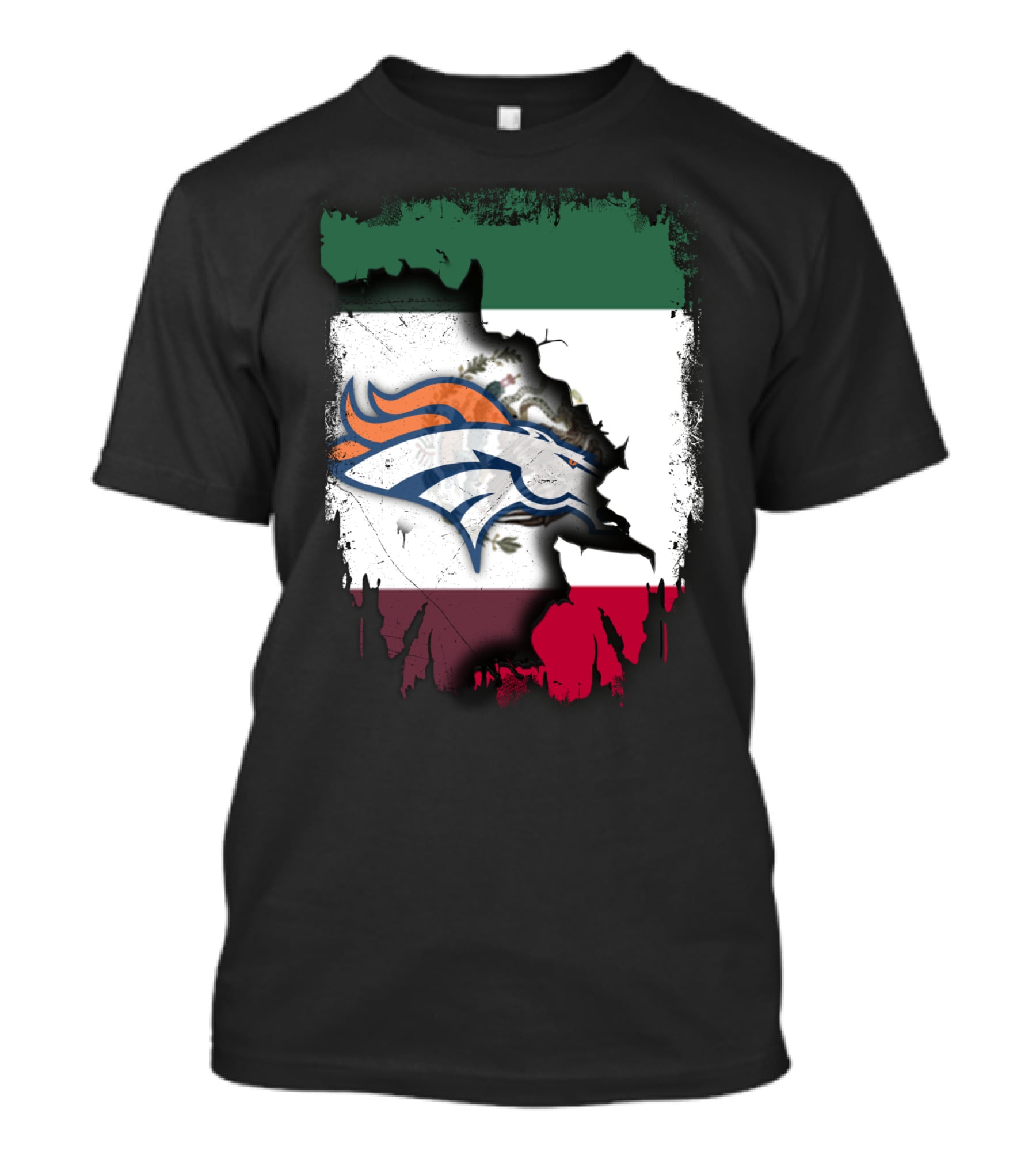 Mexico Flag With Broncos Logo Together T-Shirt