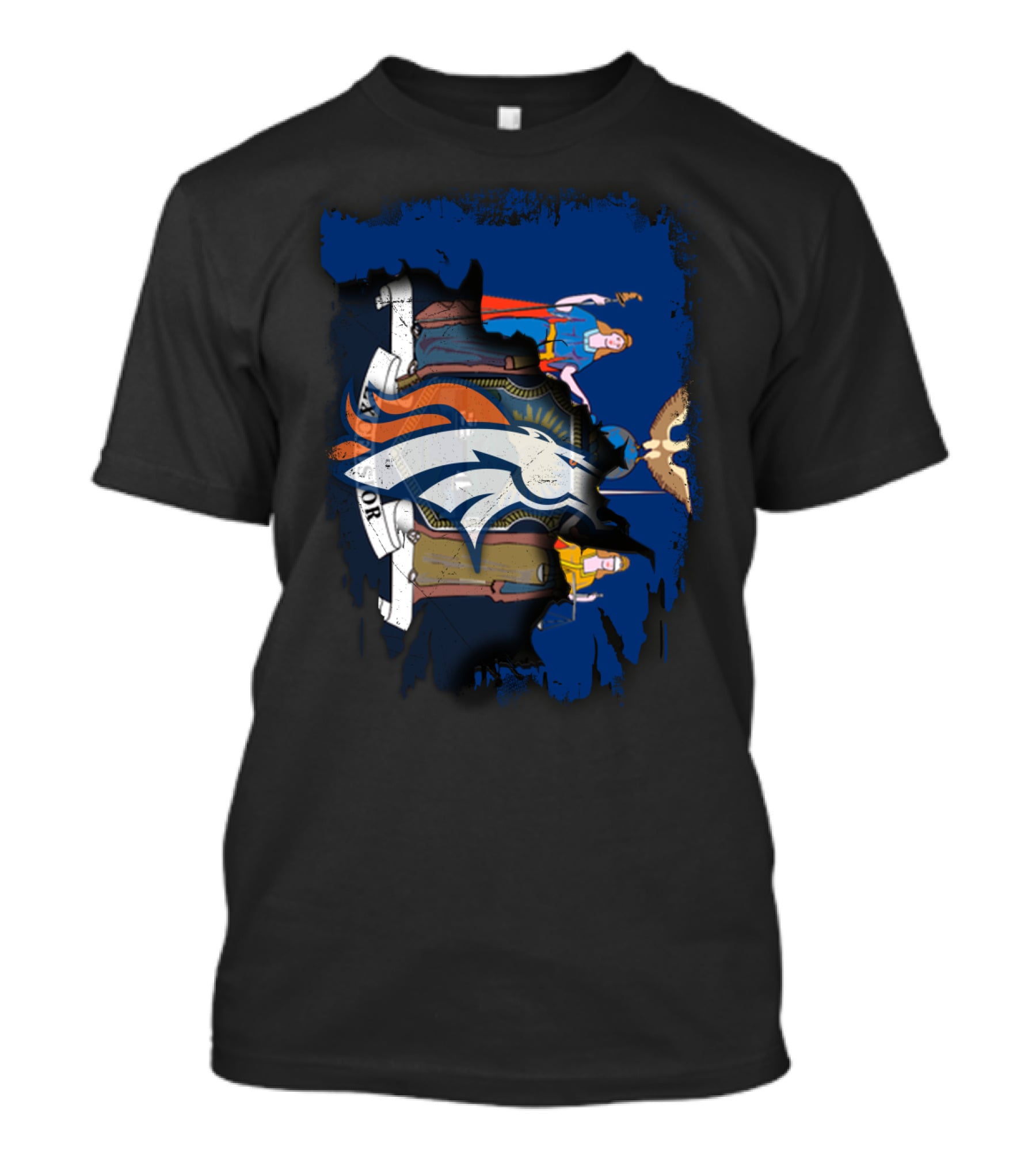 New York State Crest Overlaid With Broncos Logo Together T-Shirt