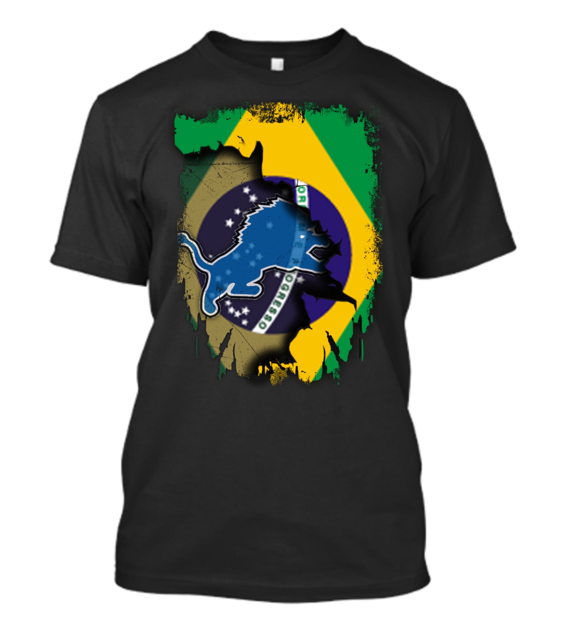 Brazilian Flag Blended With Blue Lion T-Shirt