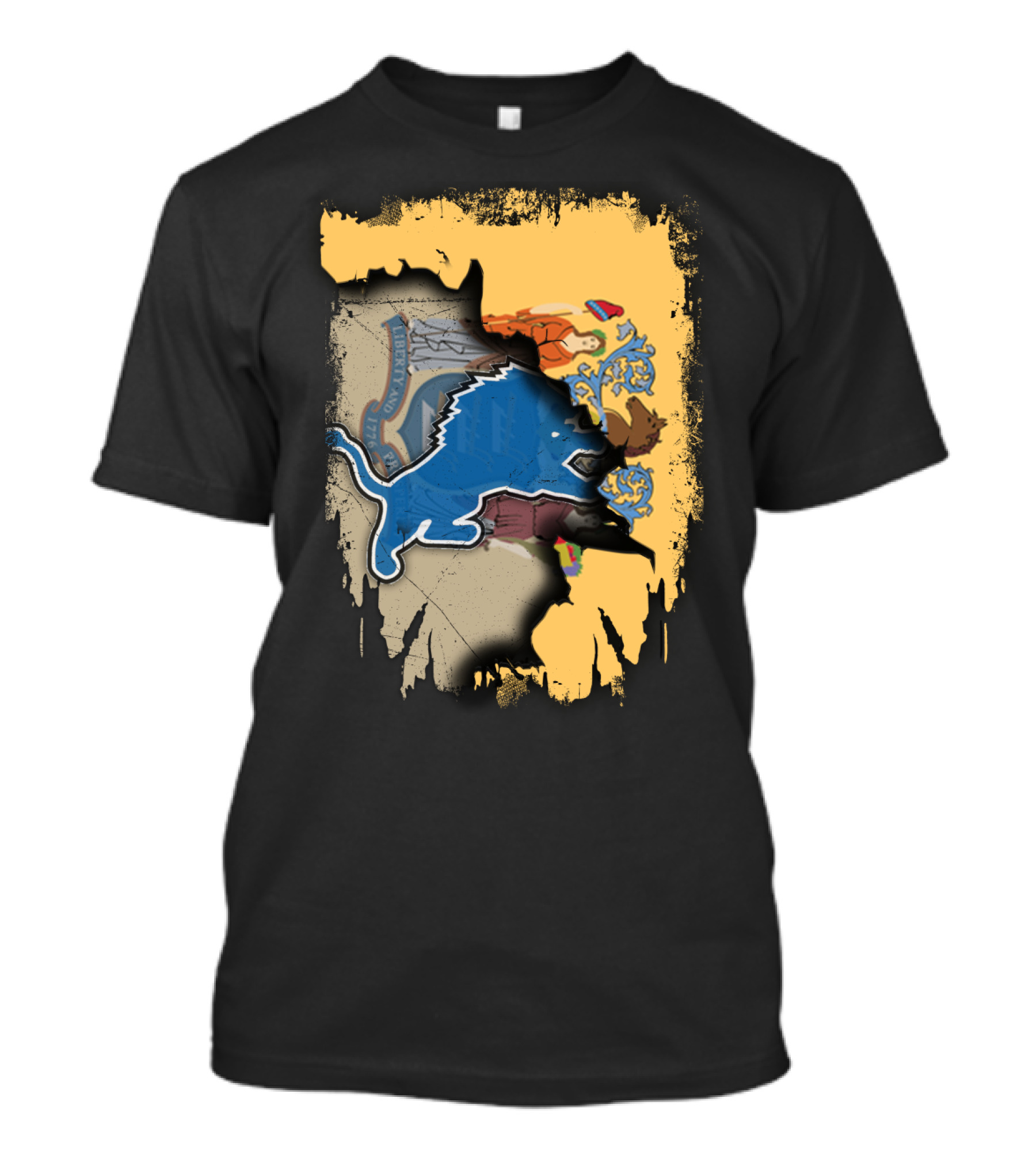 Together New Jersey With Detroit Lions Crest Integration T-Shirt