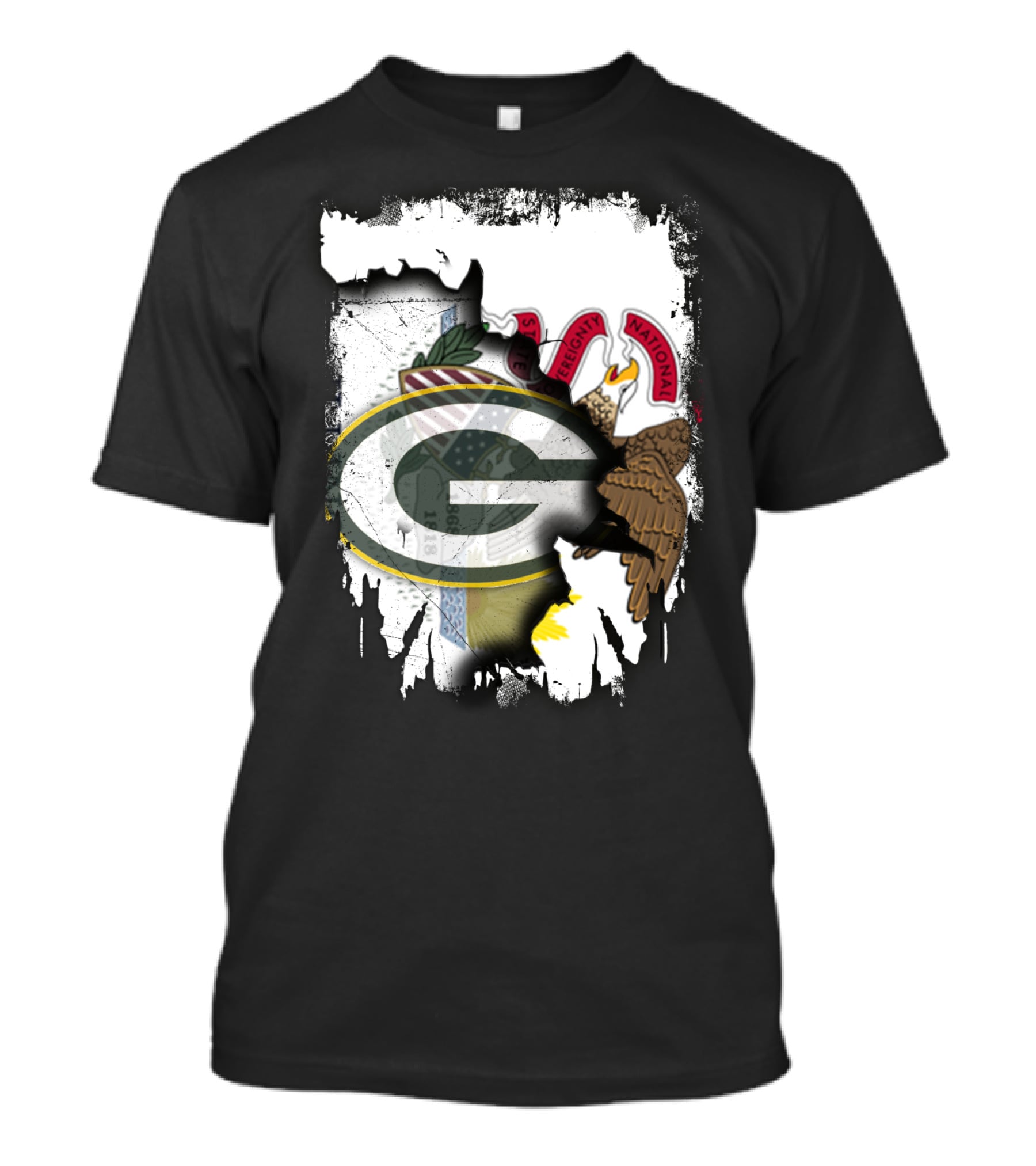 Illinois State Flag Blended With Green Bay Packers T-Shirt