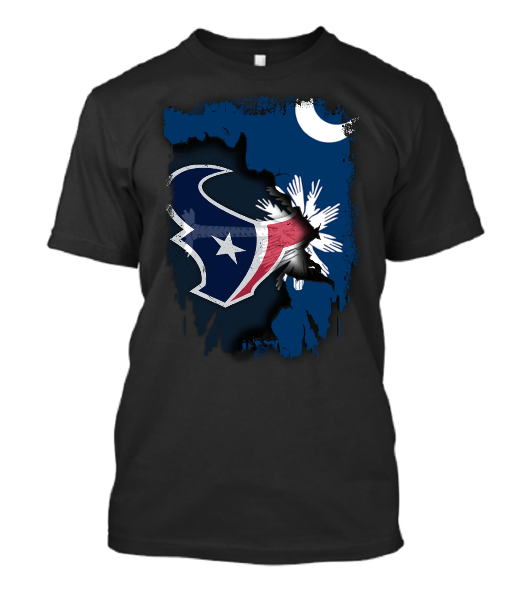 Together South Carolina With Texans Crescent And Palmetto Overlaid With Football T-Shirt