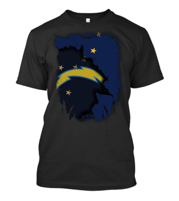 Alaska And Los Angeles Chargers Lightning Bolt Logo Fusion T-Shirt