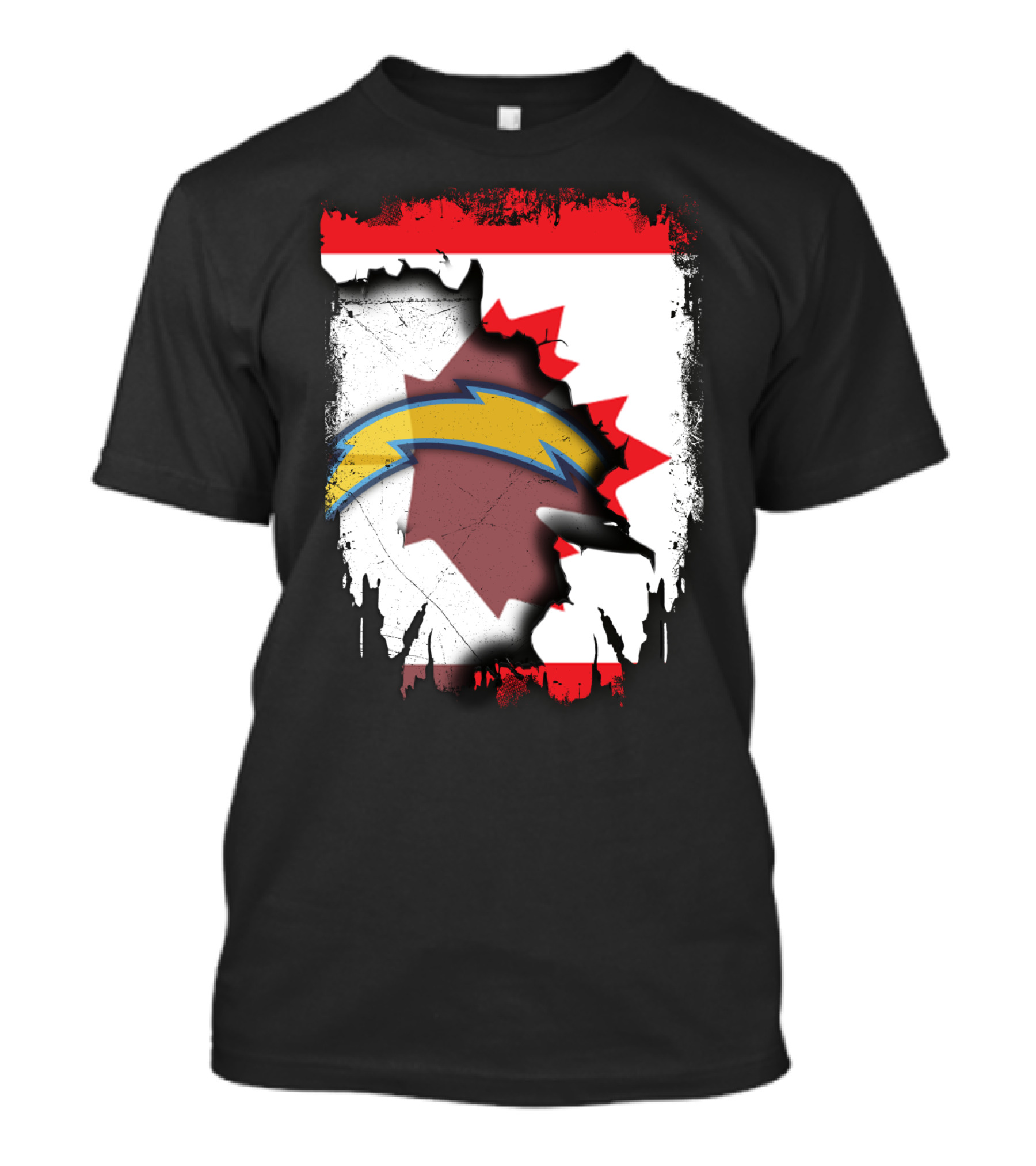 Canada Chargers Lightning Emblem With Maple Leaf Flag Background T-Shirt