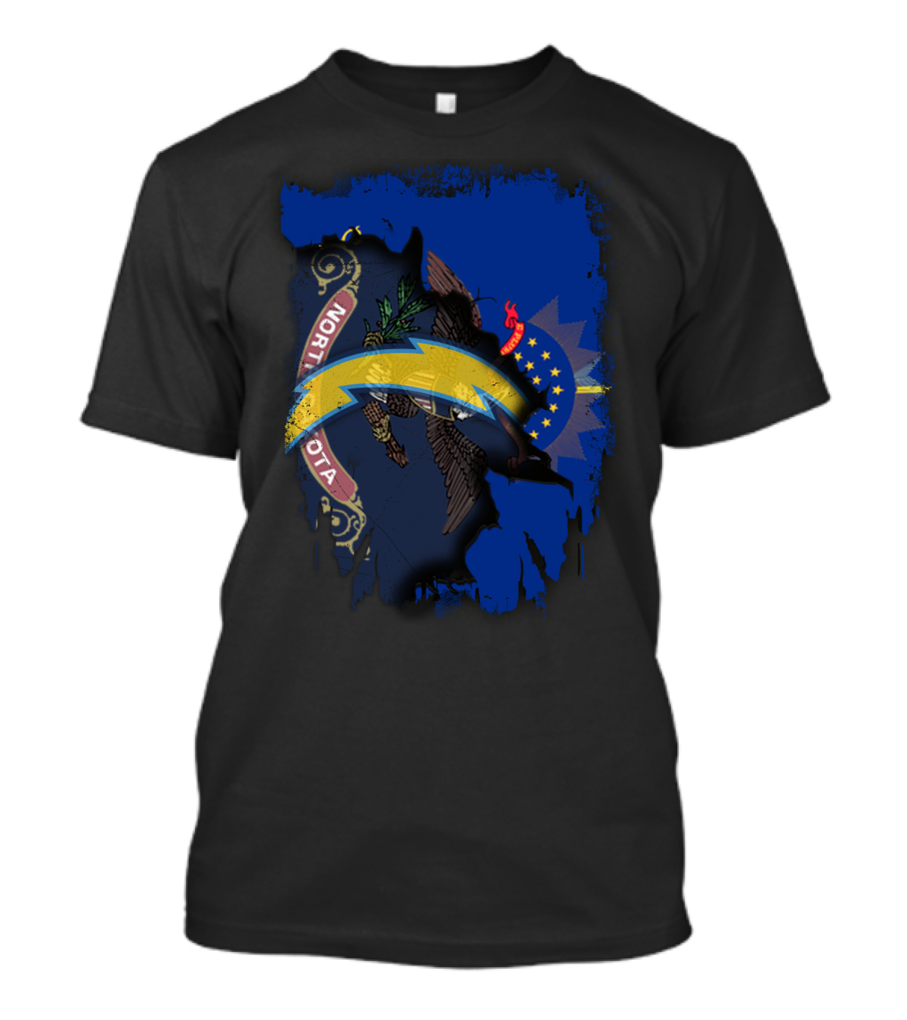 North Dakota State Flag With Chargers Bolt T-Shirt