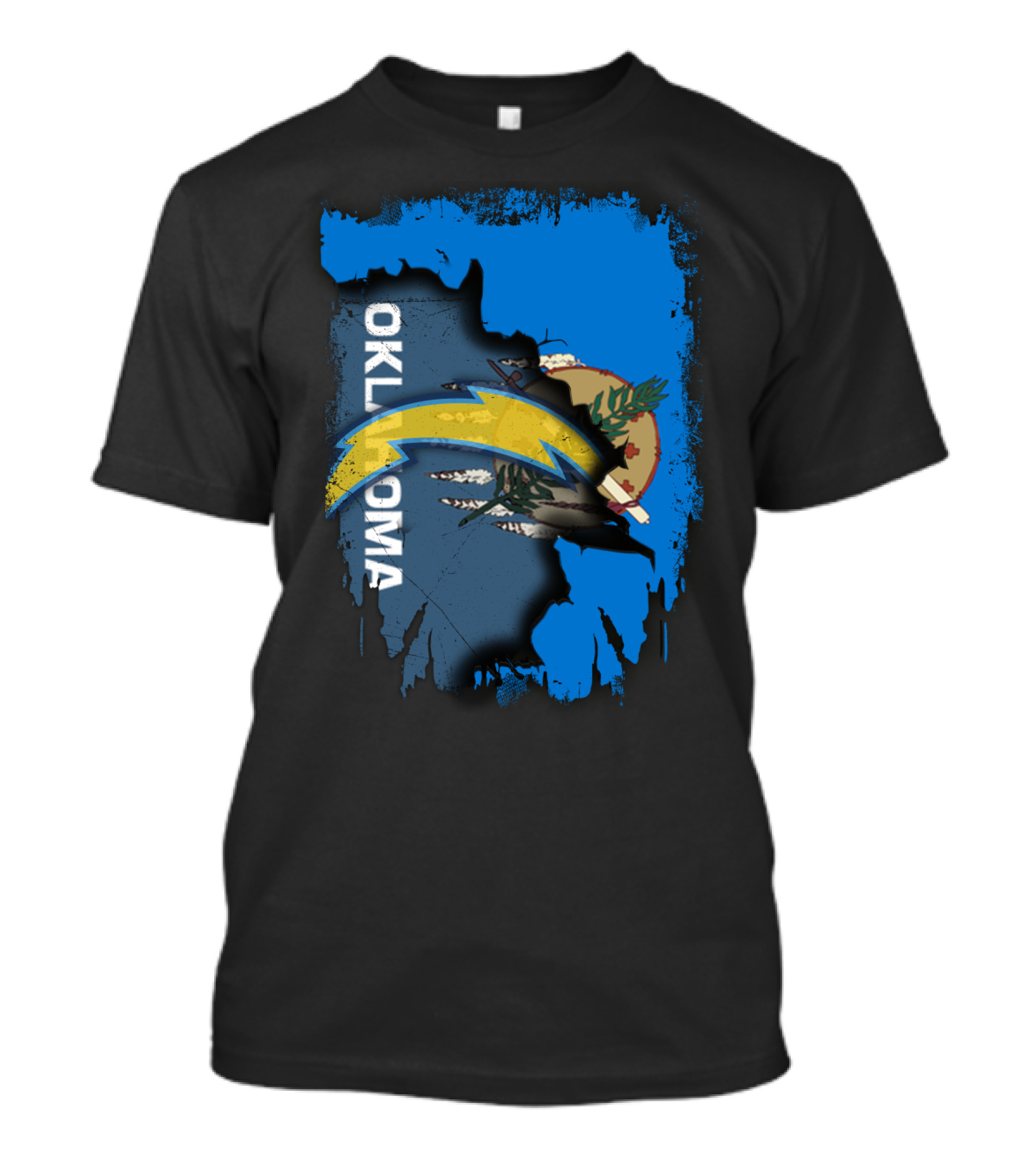 Oklahoma State Flag With Chargers Logo Overlay T-Shirt