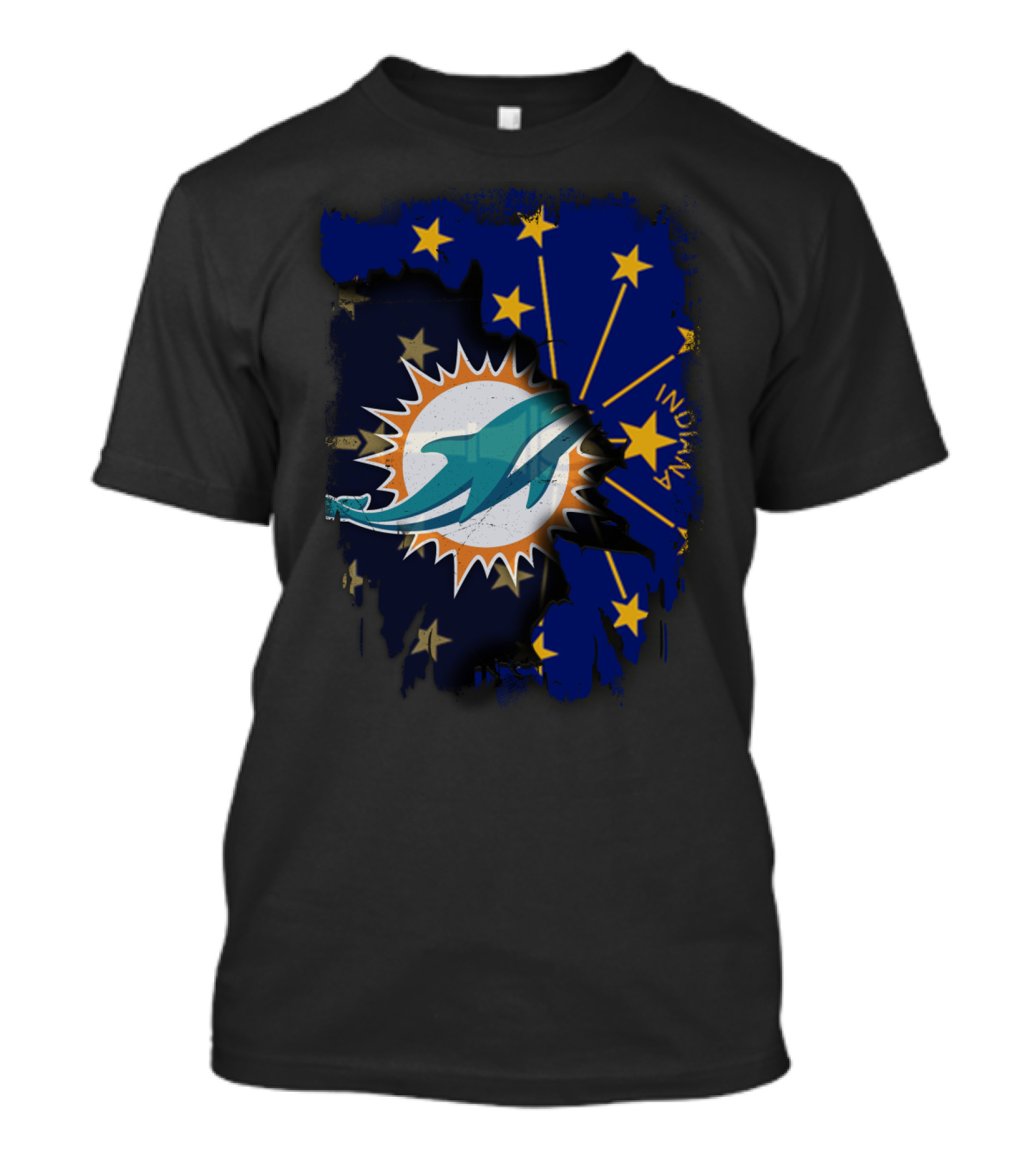 Indiana State Stars With Miami Dolphins Logo Fusion T-Shirt