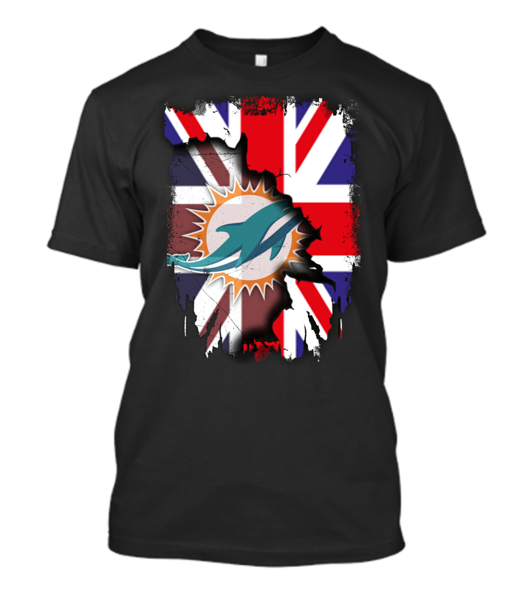 United Kingdom And Miami Dolphins Union Flag Fusion T-Shirt