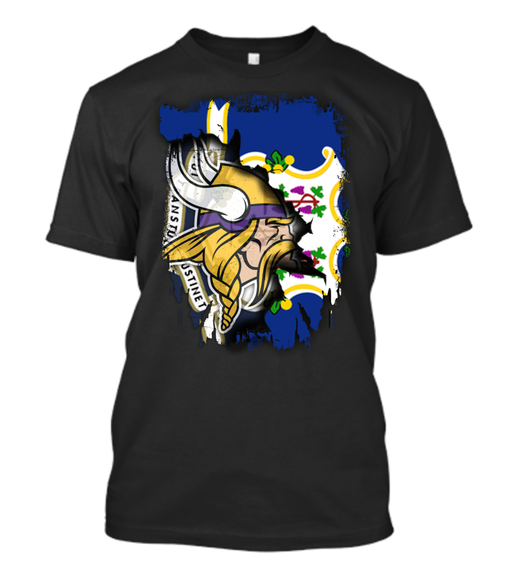Connecticut State Flag Blended With Vikings Football Team T-Shirt
