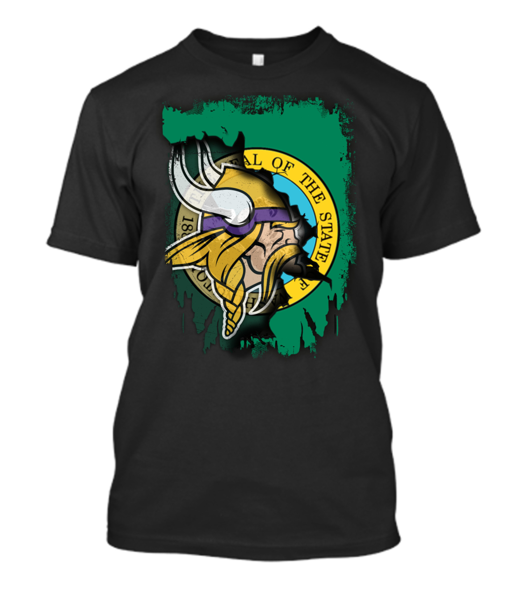 Washington State Seal With Vikings Head T-Shirt