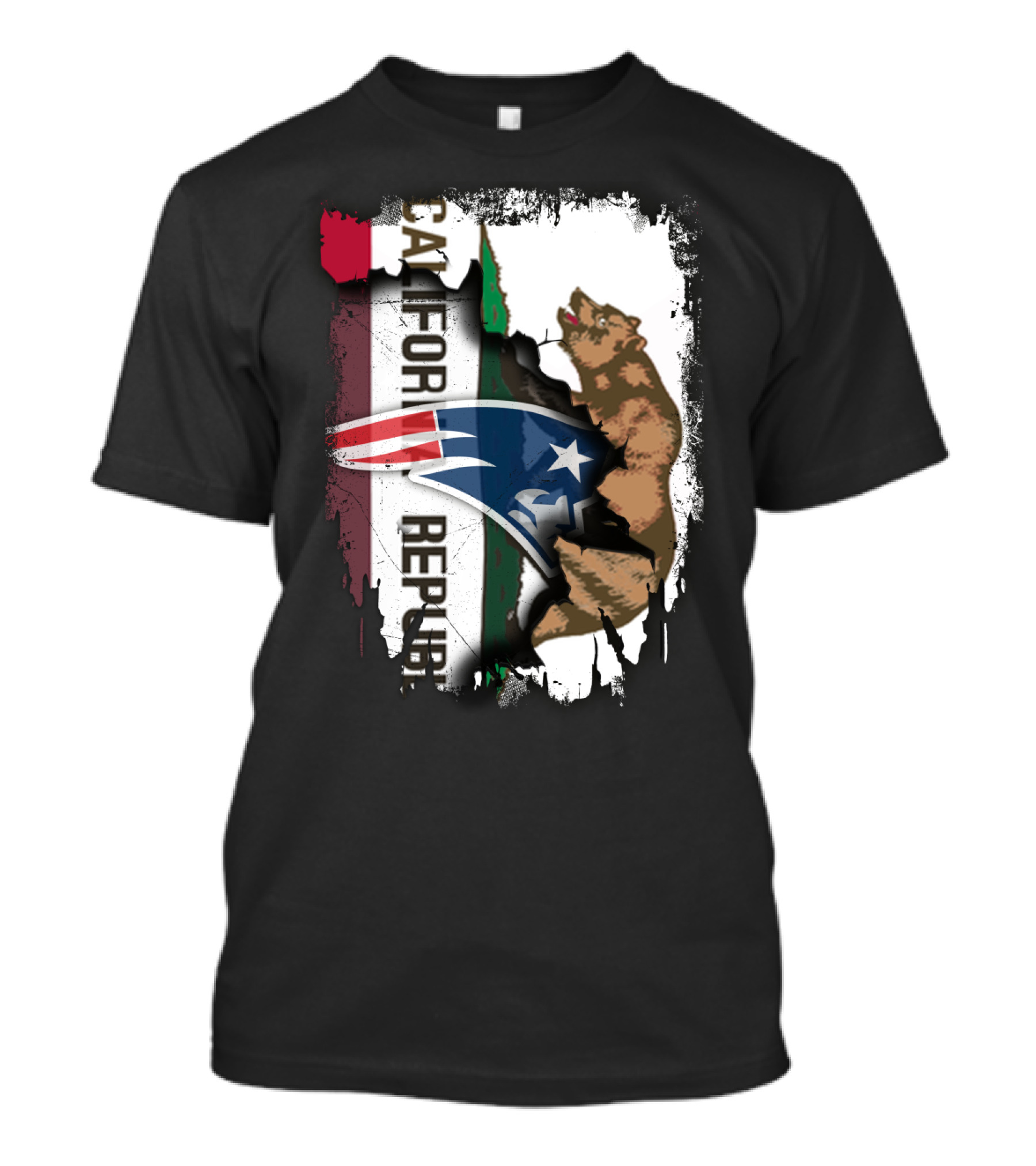 California Republic Flag And New England Patriots Logo Fusion T-Shirt