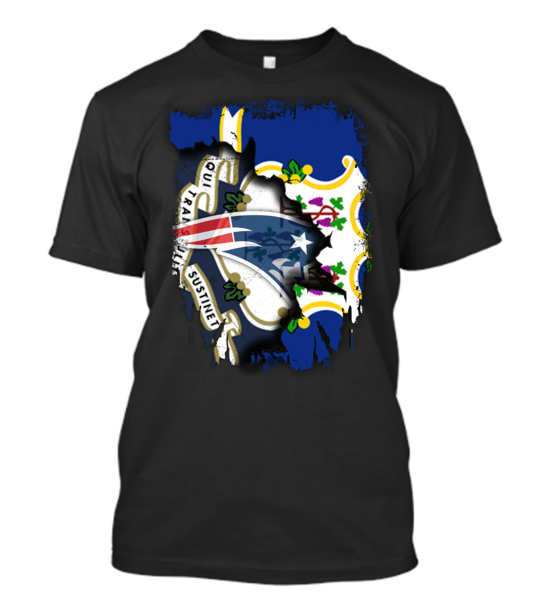 Connecticut State Flag With Patriots Logo And Qui Transtulit Sustinet T-Shirt
